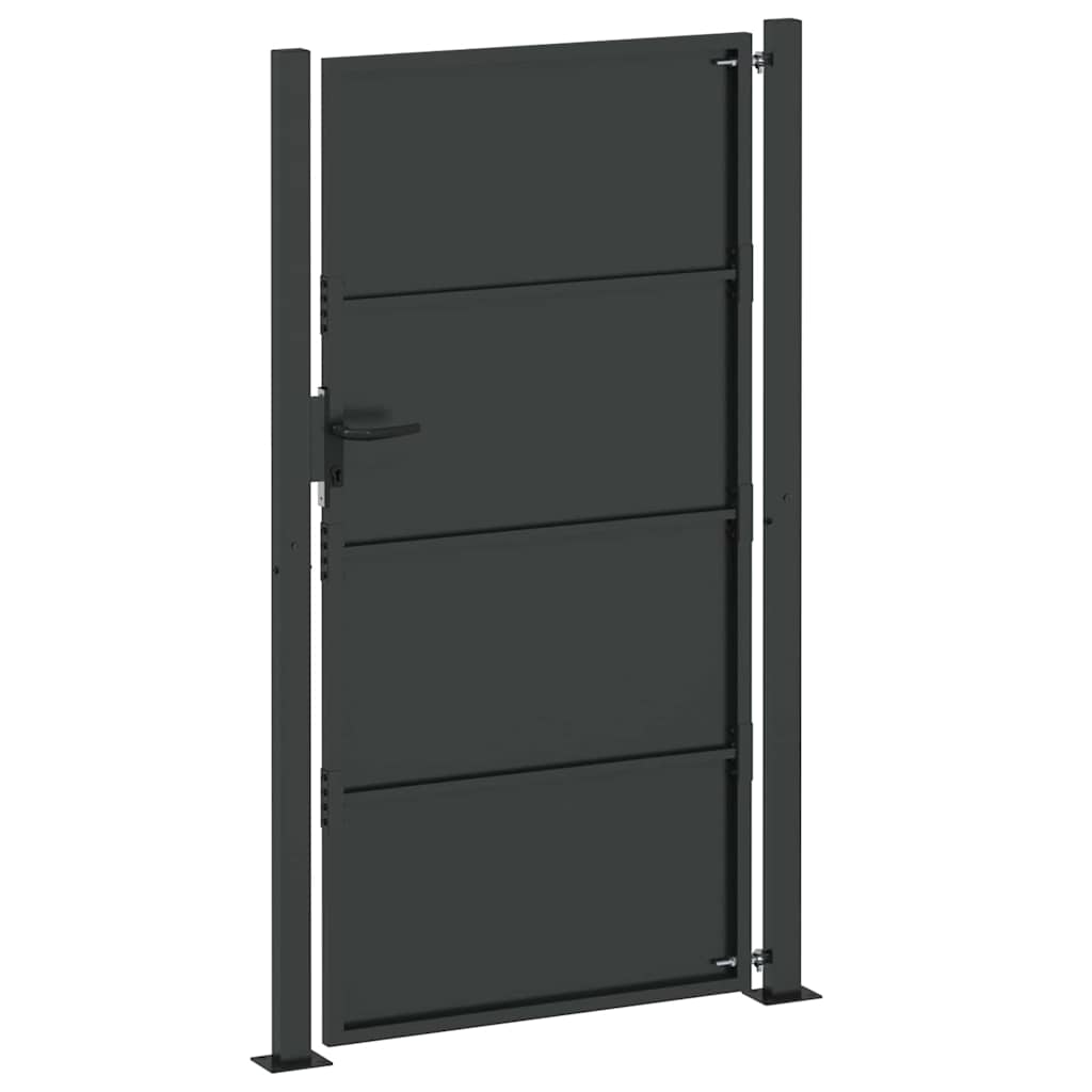 Garden Gate with Lock Black 110 x 205 cm Powder-Coated Steel