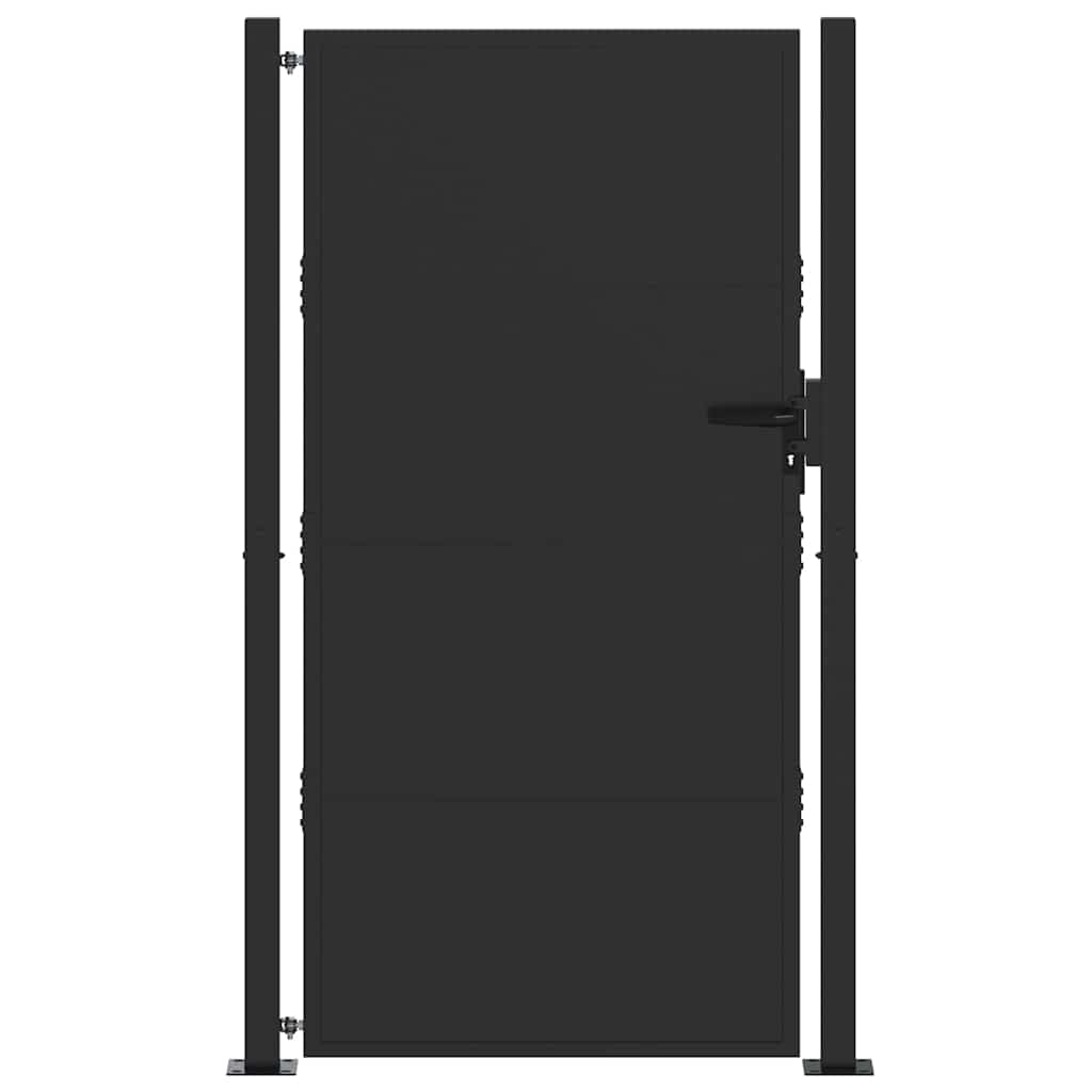 Garden Gate with Lock Black 110 x 205 cm Powder-Coated Steel