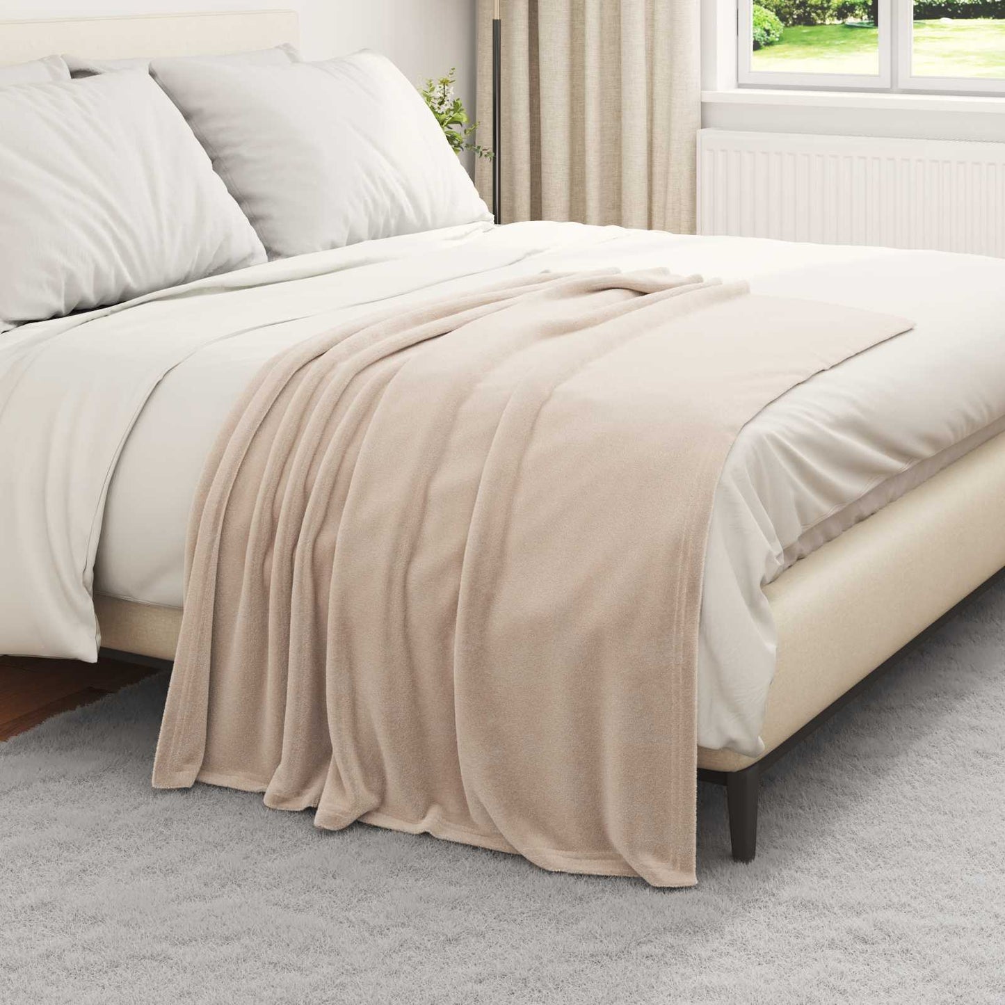 Throw Blanket Beige 130 x 150 cm Fleece