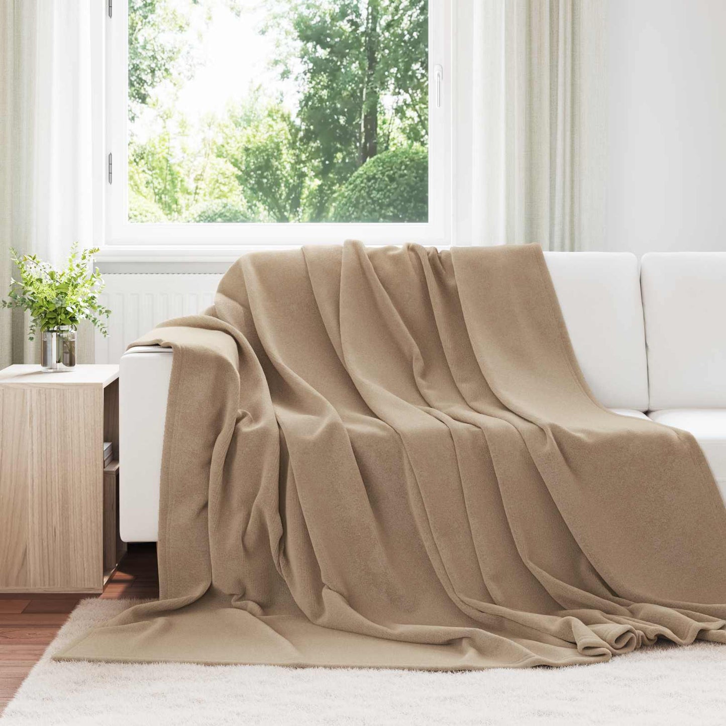 Throw Blanket Camel 220 x 240 cm Fleece