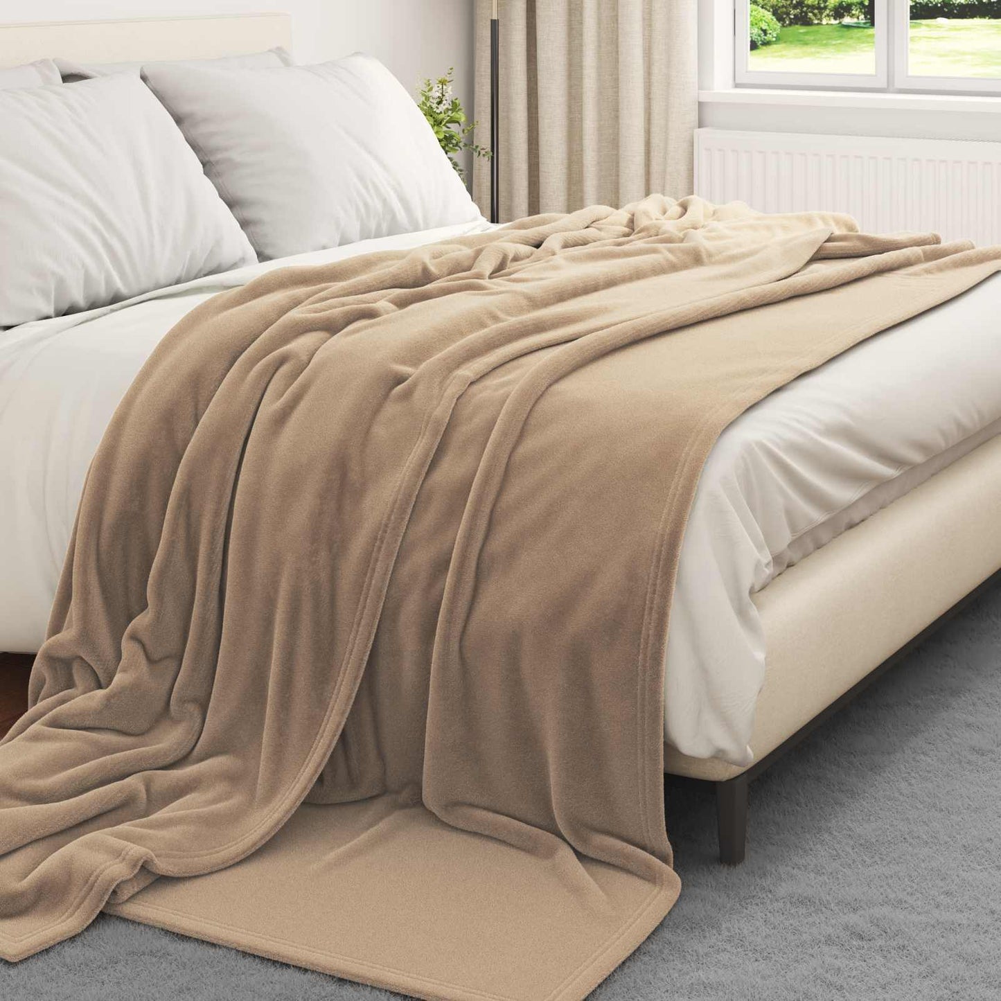 Throw Blanket Camel 240 x 270 cm Fleece
