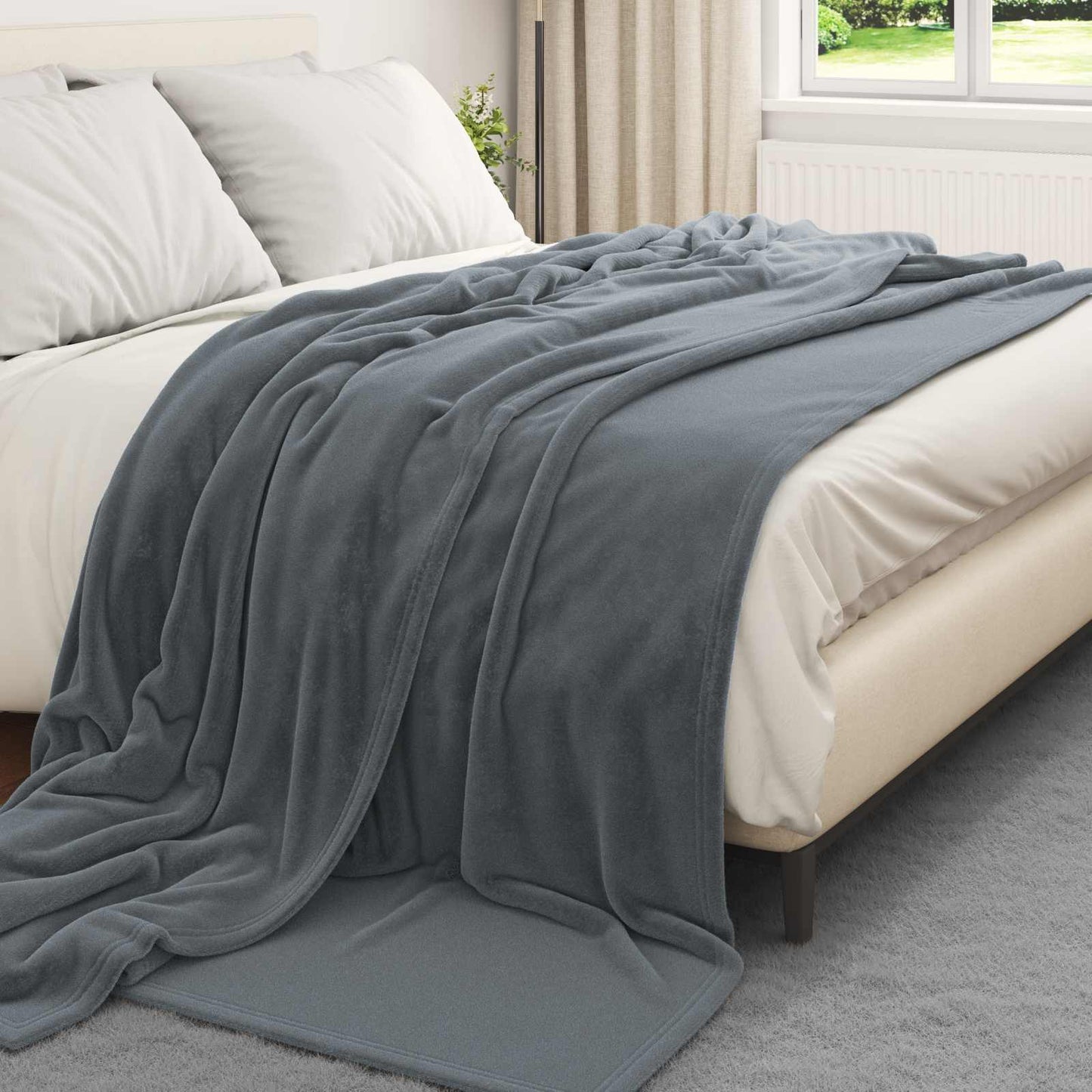 Throw Blanket Dark Grey 220 x 240 cm Fleece