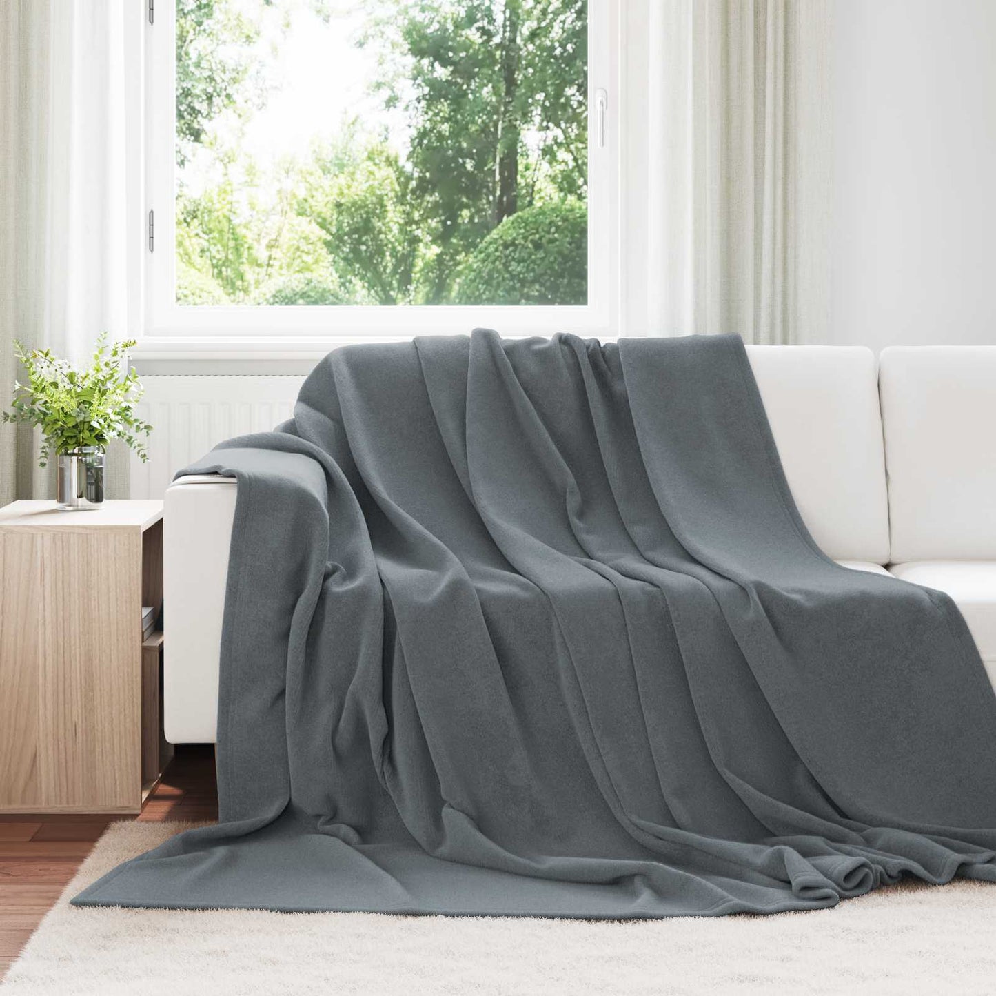 Throw Blanket Dark Grey 240 x 270 cm Fleece