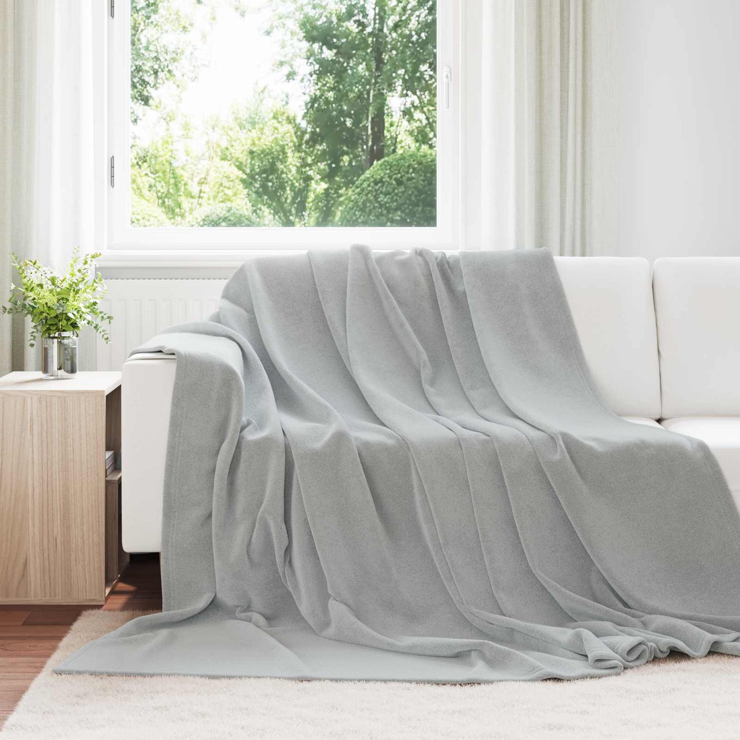 Throw Blanket Grey 220 x 240 cm Fleece