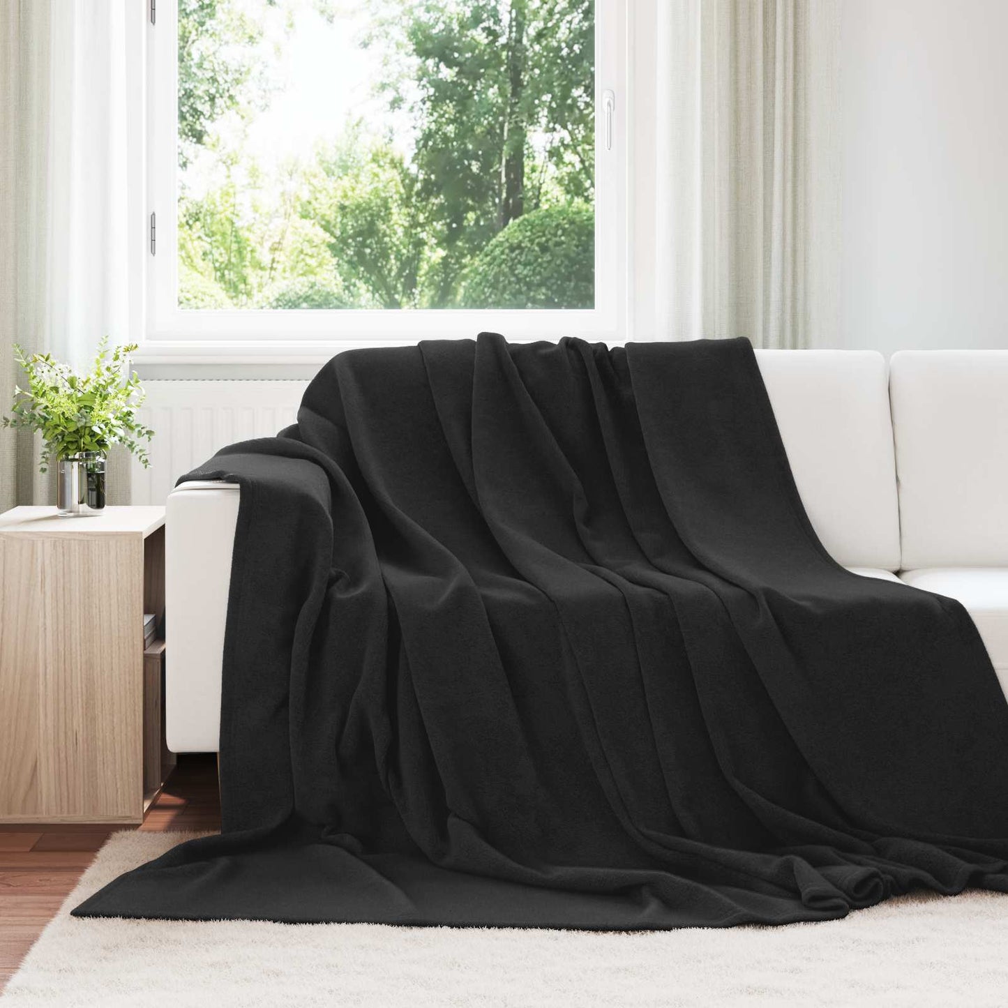 Throw Blanket Black 240 x 270 cm Fleece