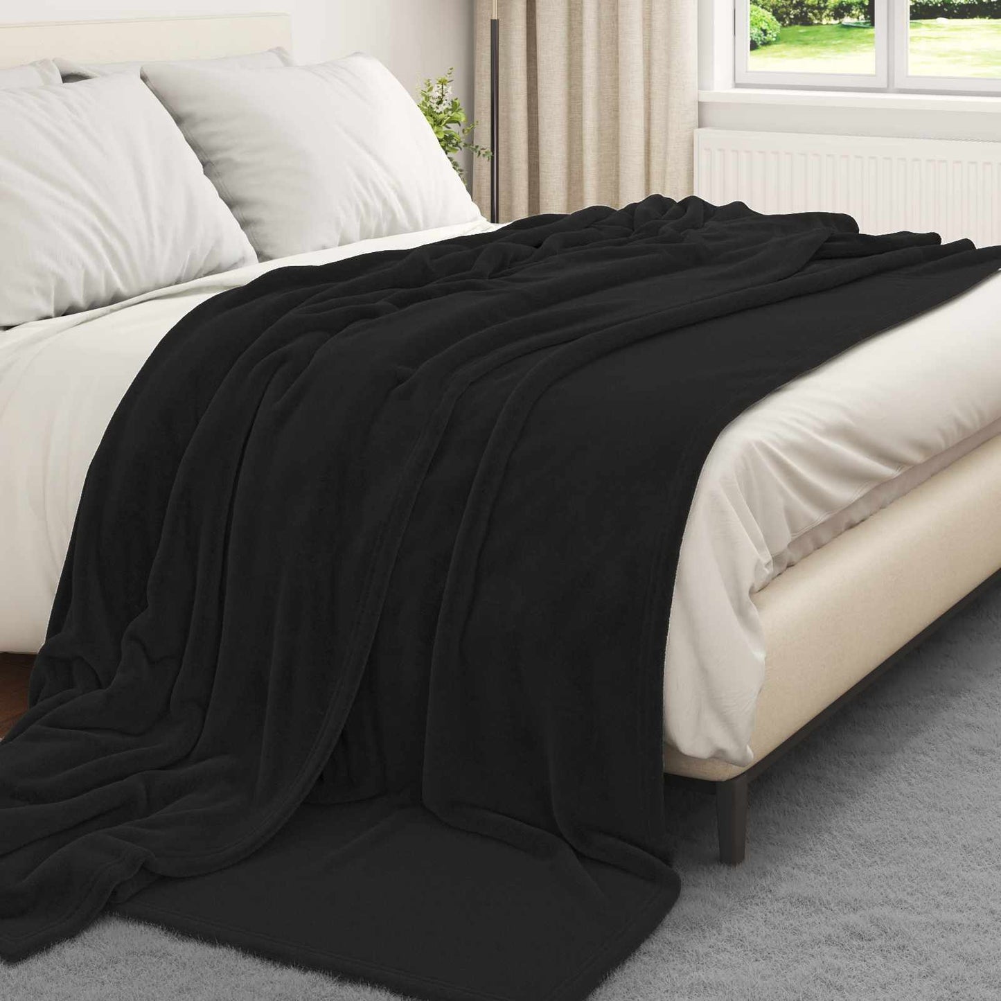 Throw Blanket Black 240 x 270 cm Fleece
