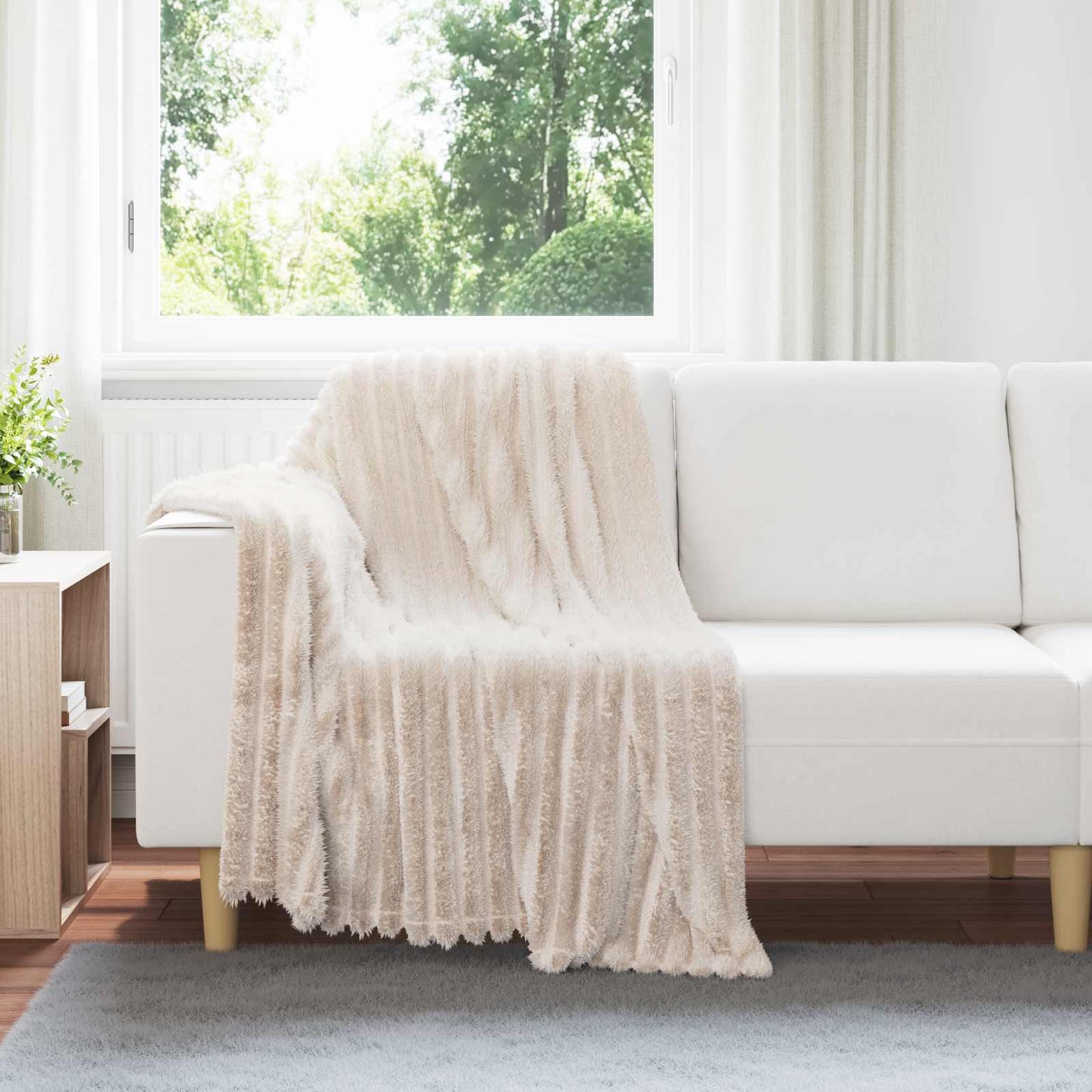 Throw Blanket Beige 150 x 130 cm Fleece