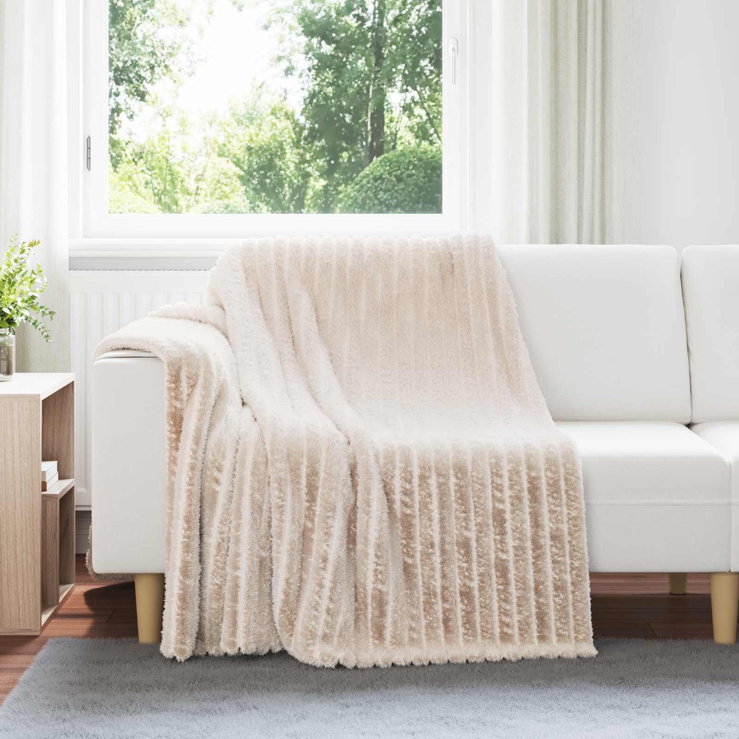 Throw Blanket Beige 200 x 150 cm Fleece