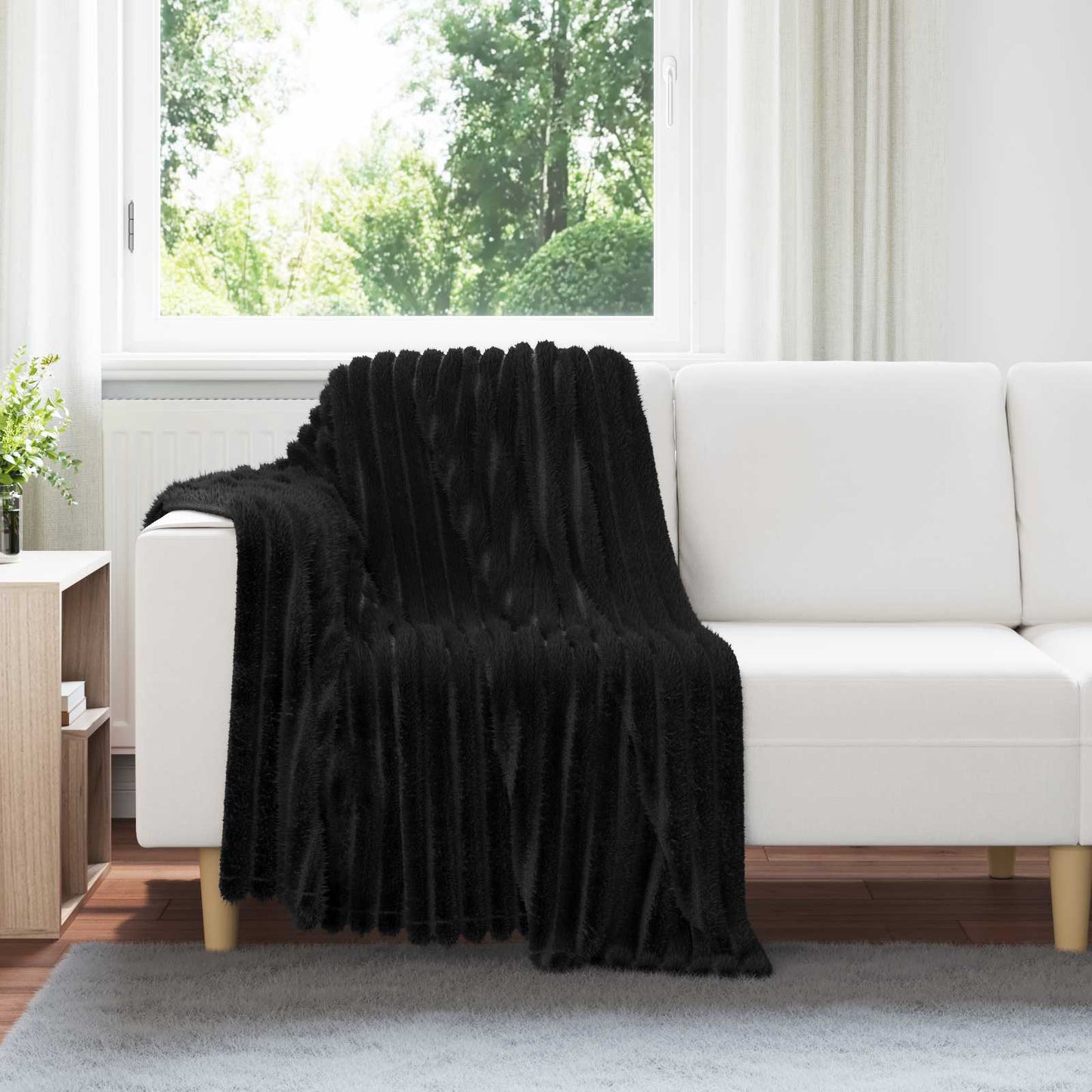 Throw Blanket Black 150 x 130 cm Fleece