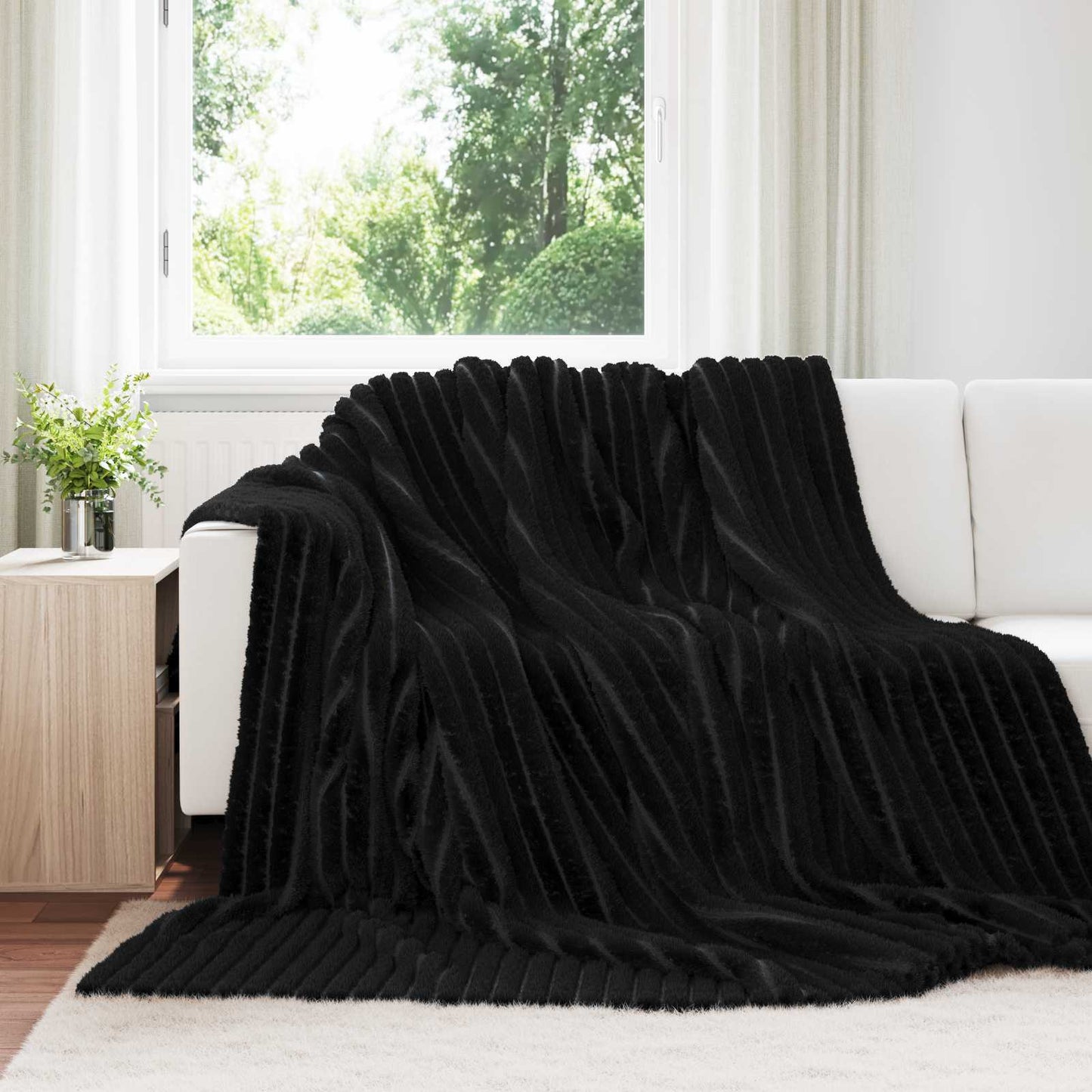 Throw Blanket Black 240 x 220 cm Fleece