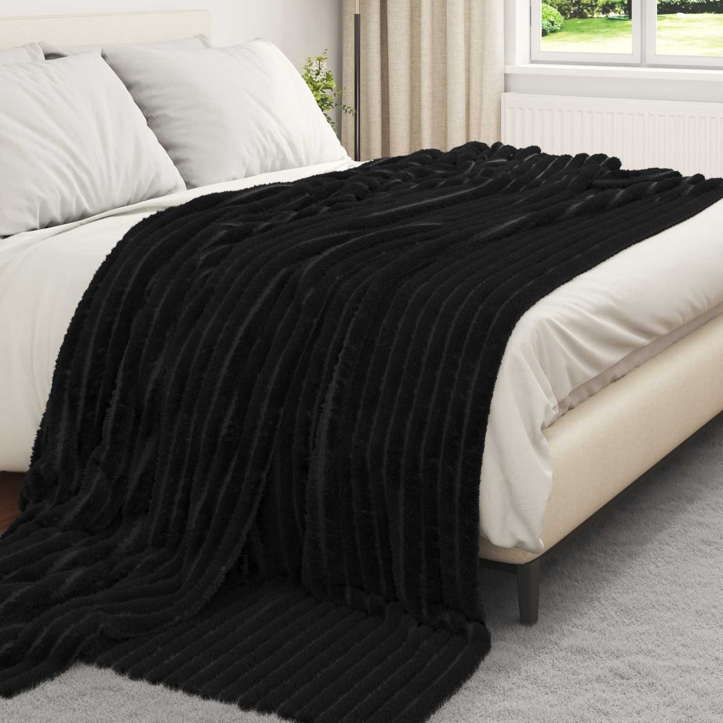Throw Blanket Black 270 x 240 cm Fleece