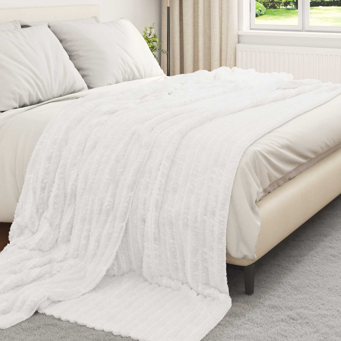 Throw Blanket White 240 x 220 cm Fleece