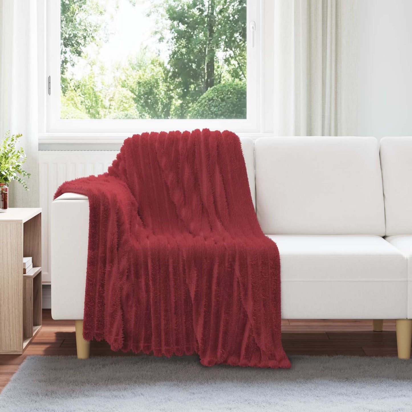 Throw Blanket Bordeaux Red 150 x 130 cm Fleece
