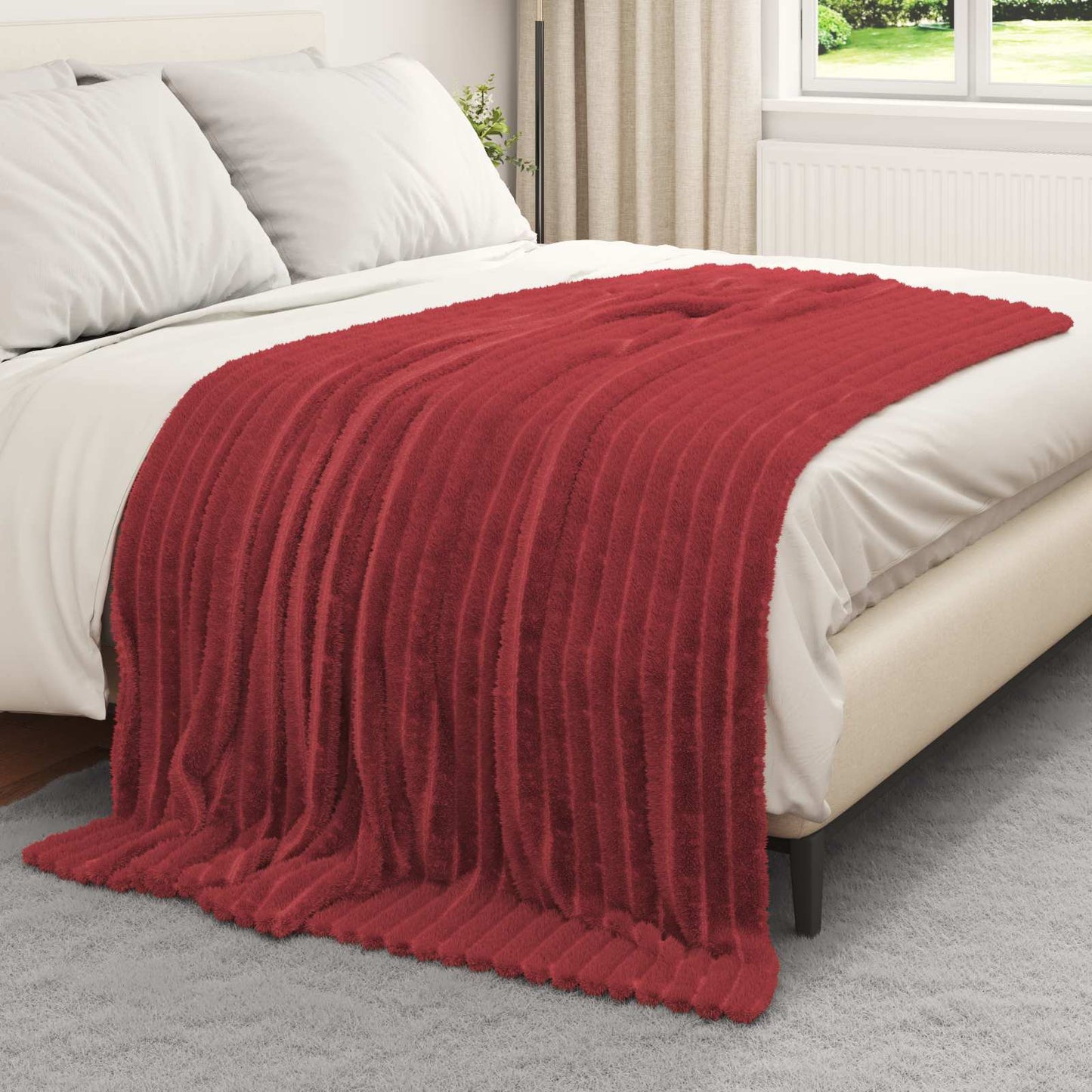 Throw Blanket Bordeaux Red 200 x 150 cm Fleece