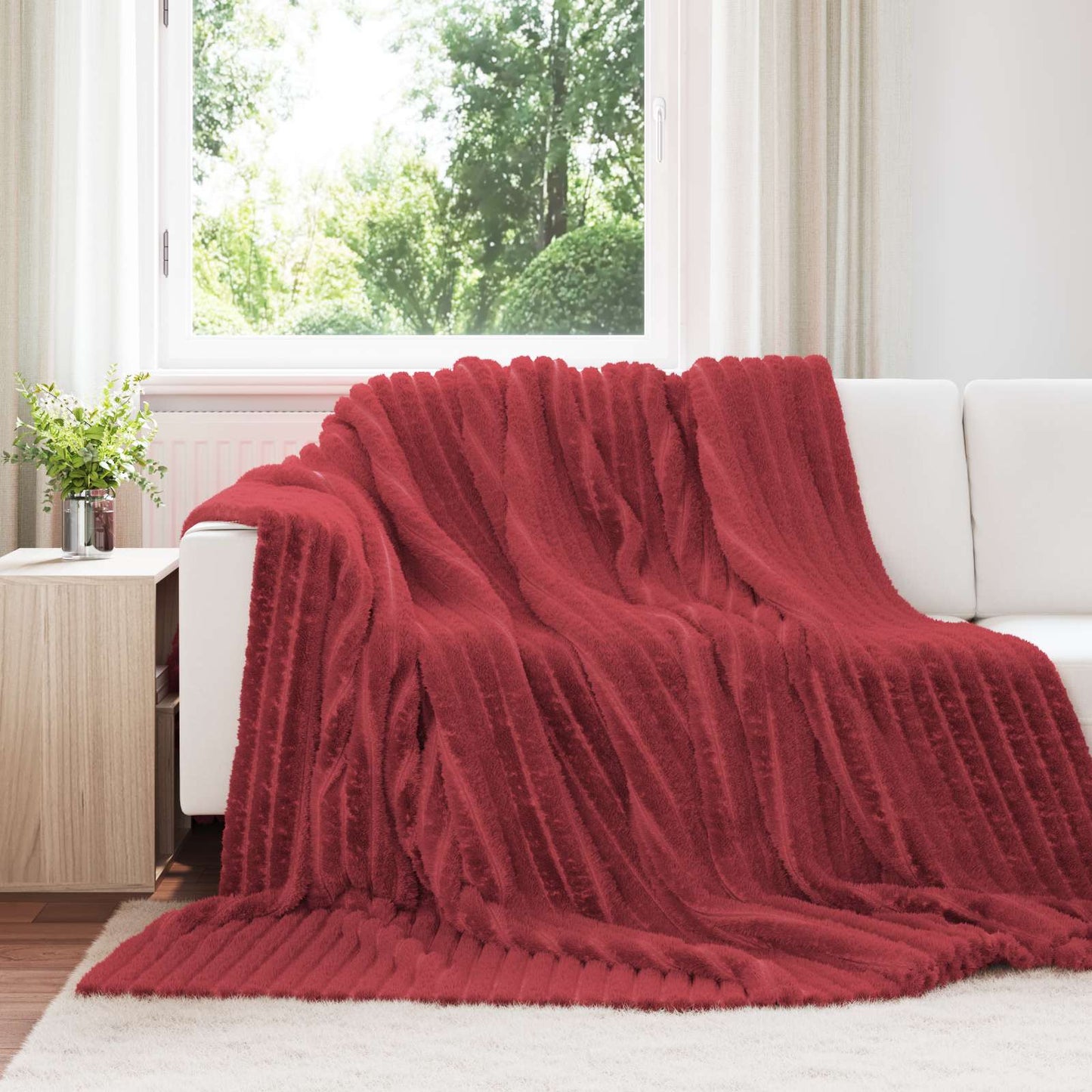 Throw Blanket Bordeaux Red 270 x 240 cm Fleece