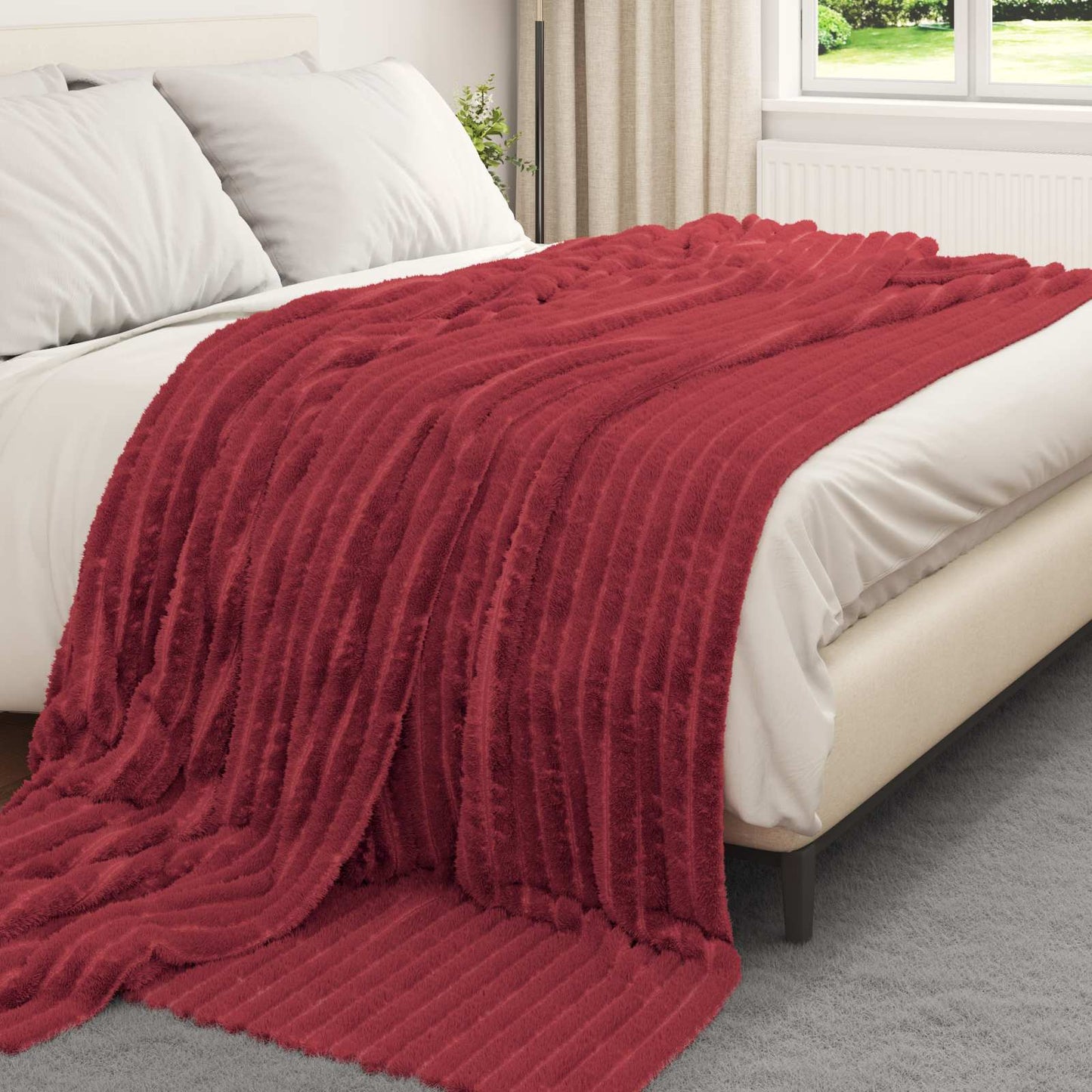 Throw Blanket Bordeaux Red 270 x 240 cm Fleece