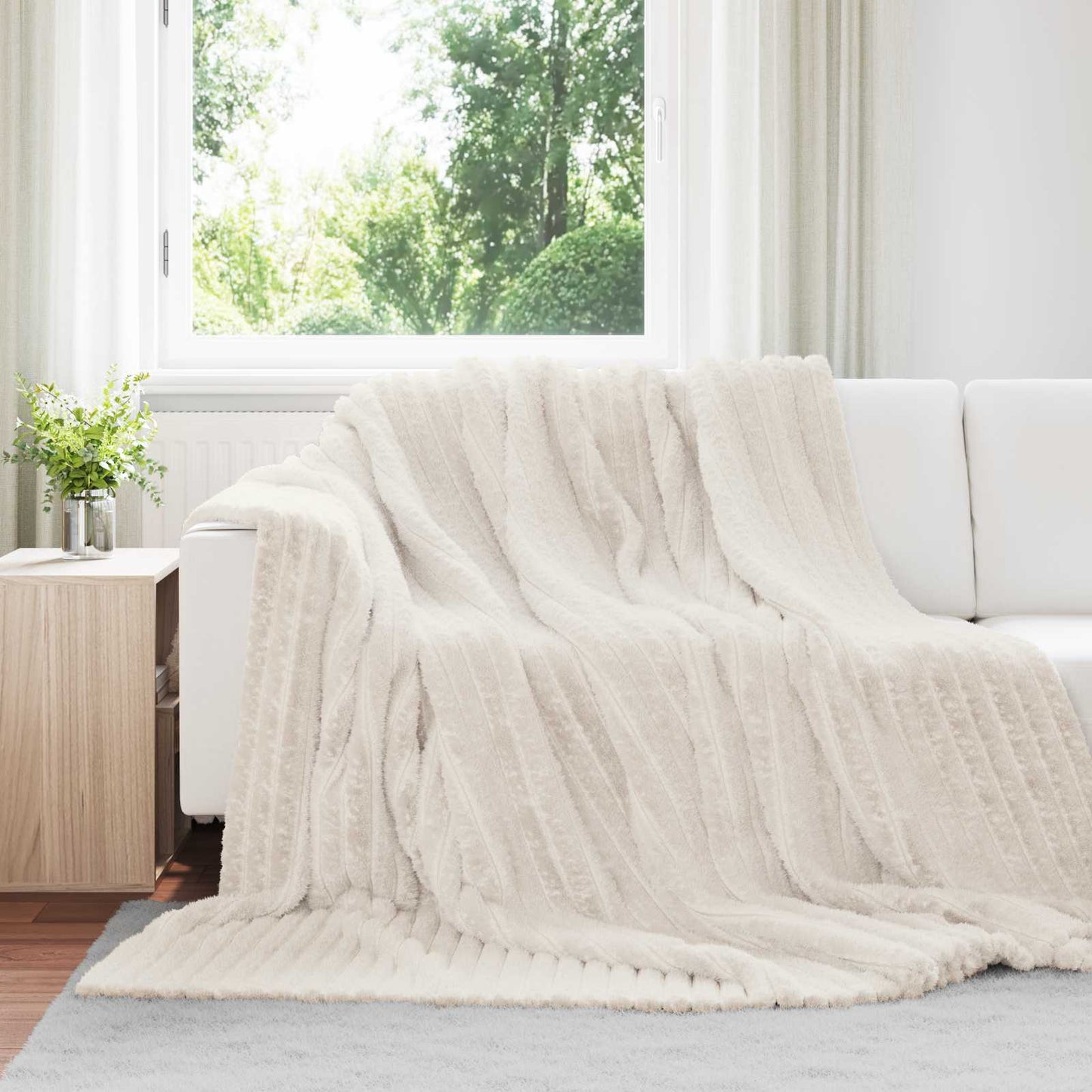 Throw Blanket Cream 240 x 220 cm Fleece