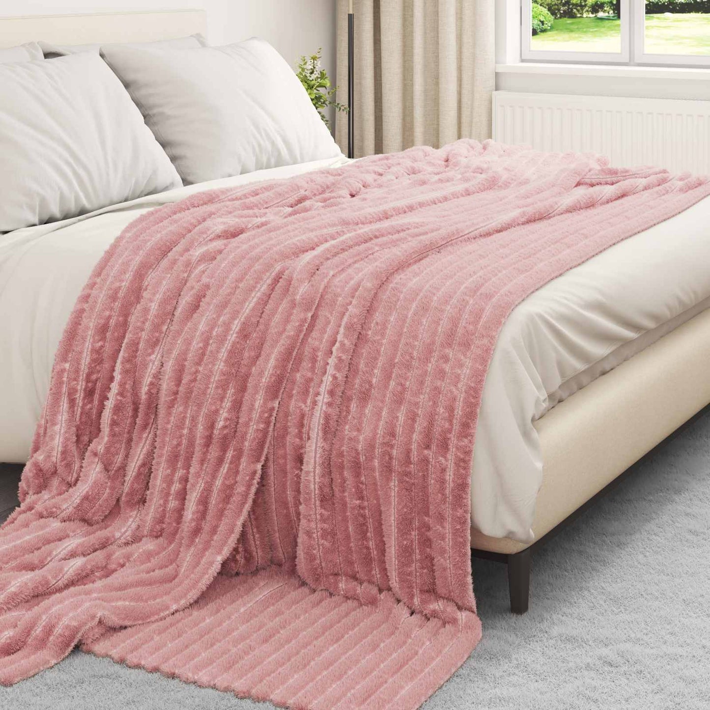 Throw Blanket Pink 240 x 220 cm Fleece