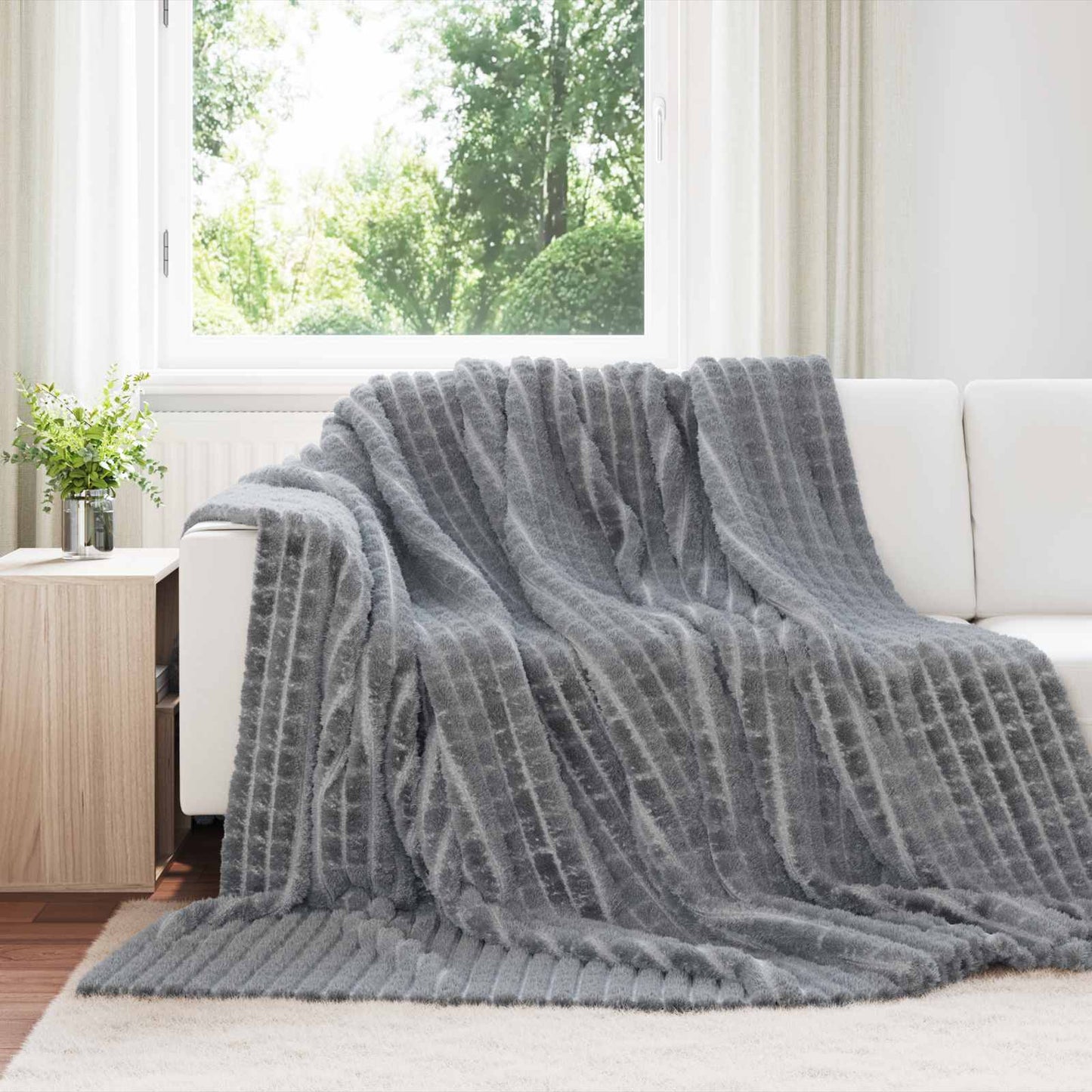 Throw Blanket Dark Grey 240 x 220 cm Fleece