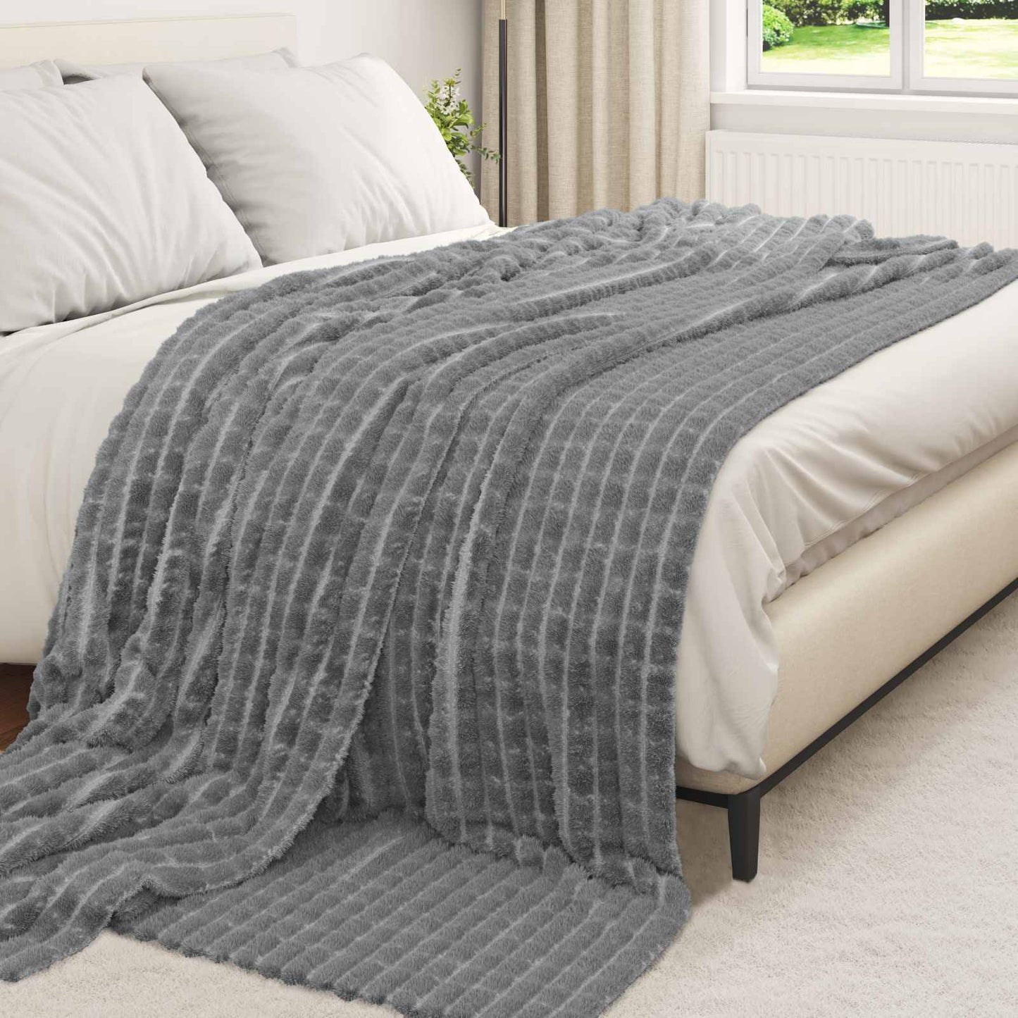 Throw Blanket Dark Grey 240 x 220 cm Fleece