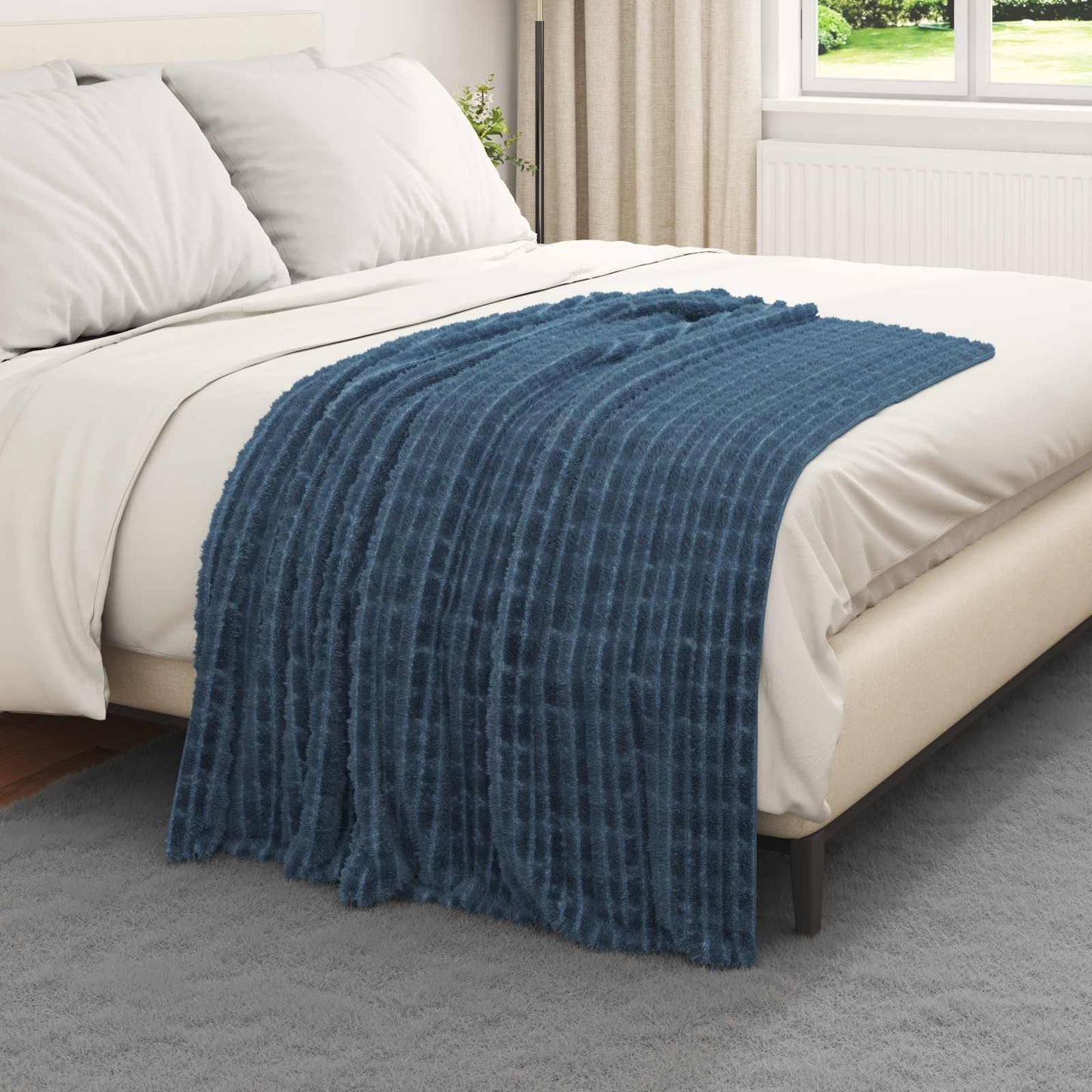 Throw Blanket Navy Blue 150 x 130 cm Fleece