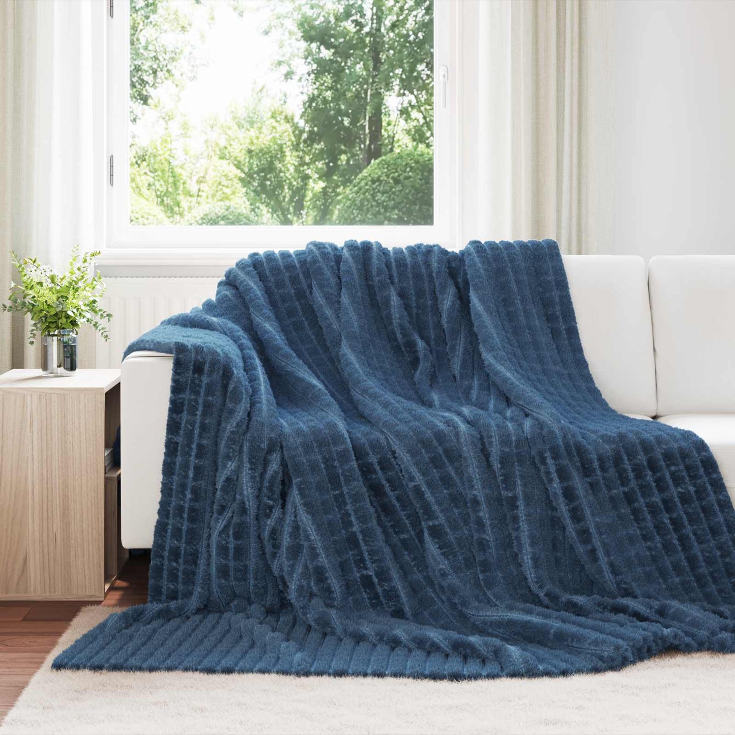 Throw Blanket Navy Blue 240 x 220 cm Fleece
