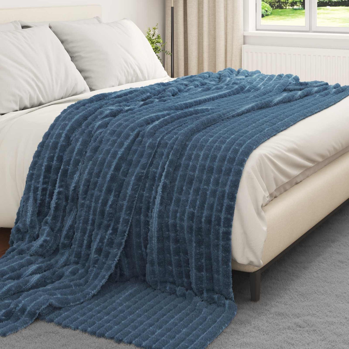 Throw Blanket Navy Blue 240 x 220 cm Fleece