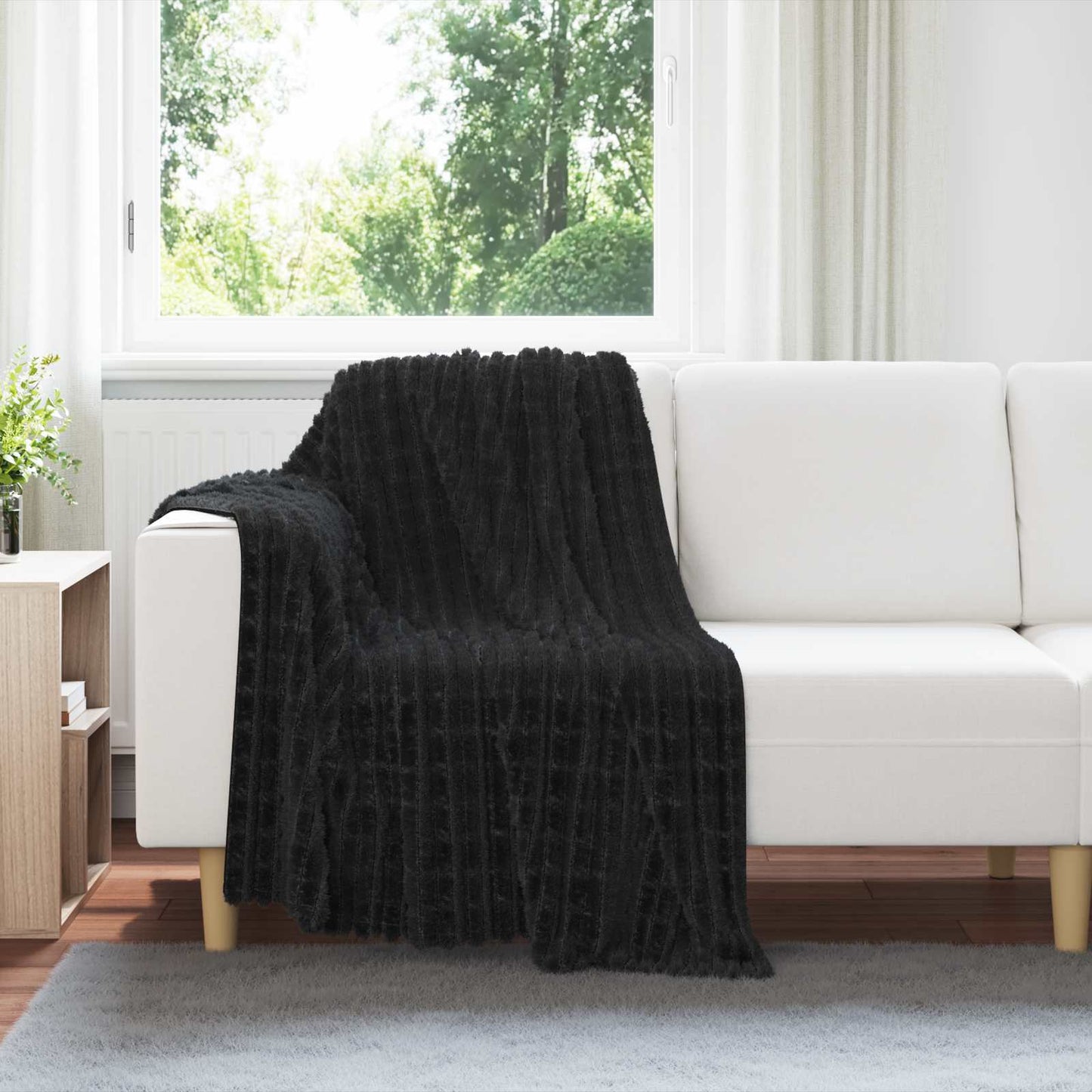 Throw Blanket Black 150 x 130 cm Fleece