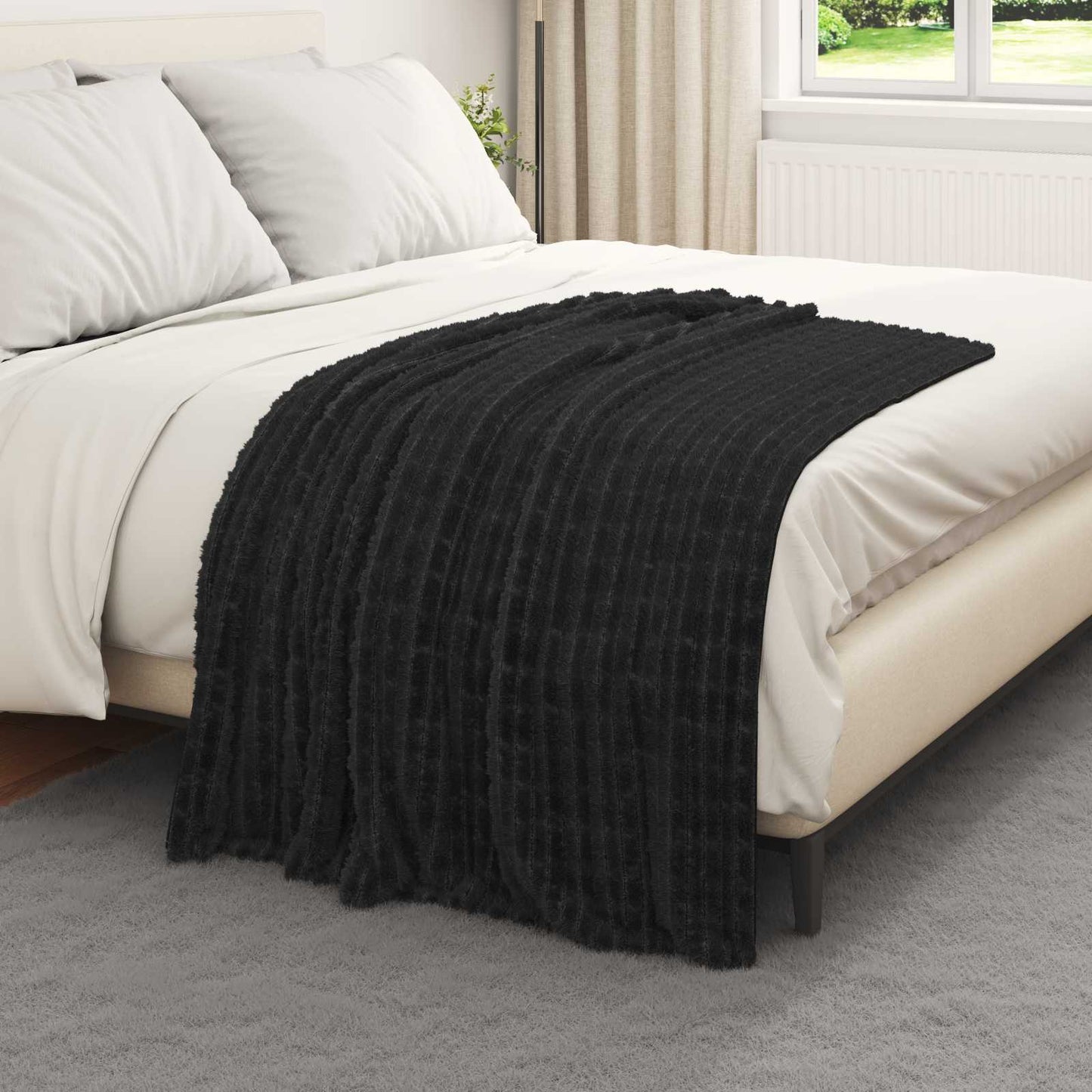 Throw Blanket Black 150 x 130 cm Fleece