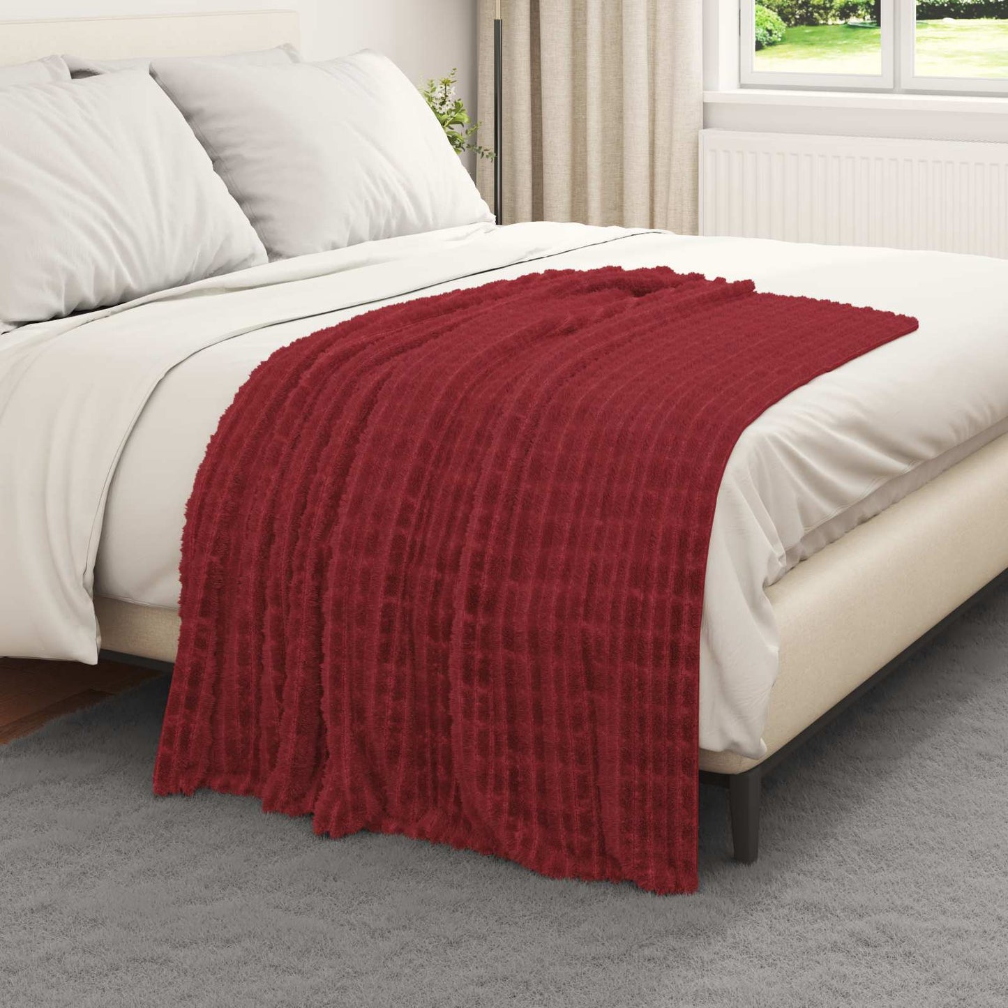 Throw Blanket Bordeaux Red 150 x 130 cm Fleece