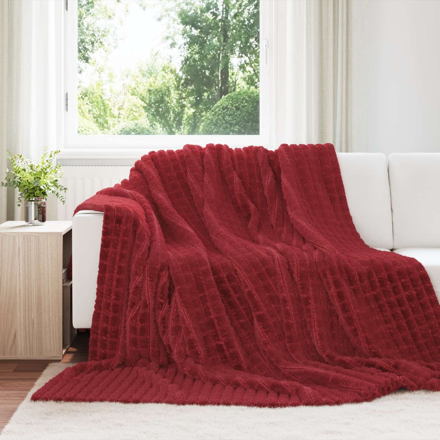 Throw Blanket Bordeaux Red 240 x 220 cm Fleece