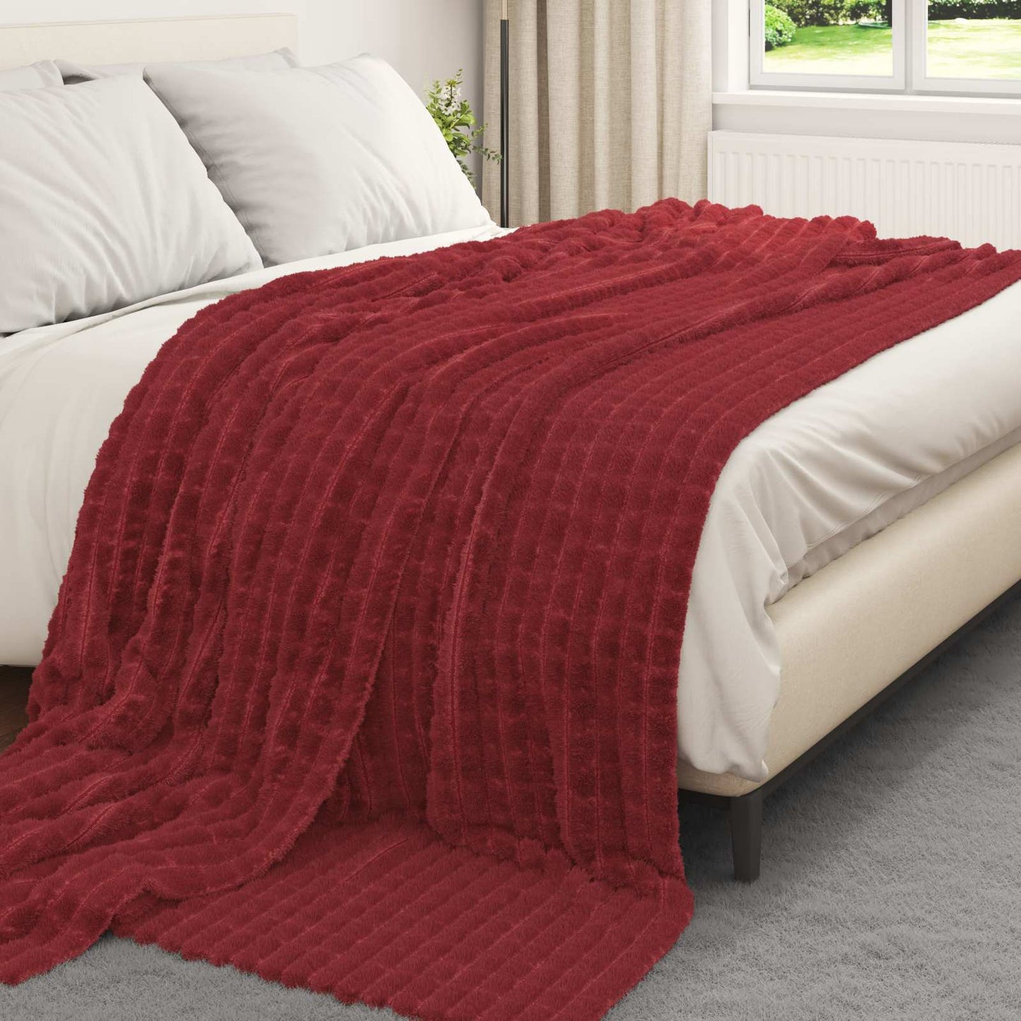 Throw Blanket Bordeaux Red 240 x 220 cm Fleece
