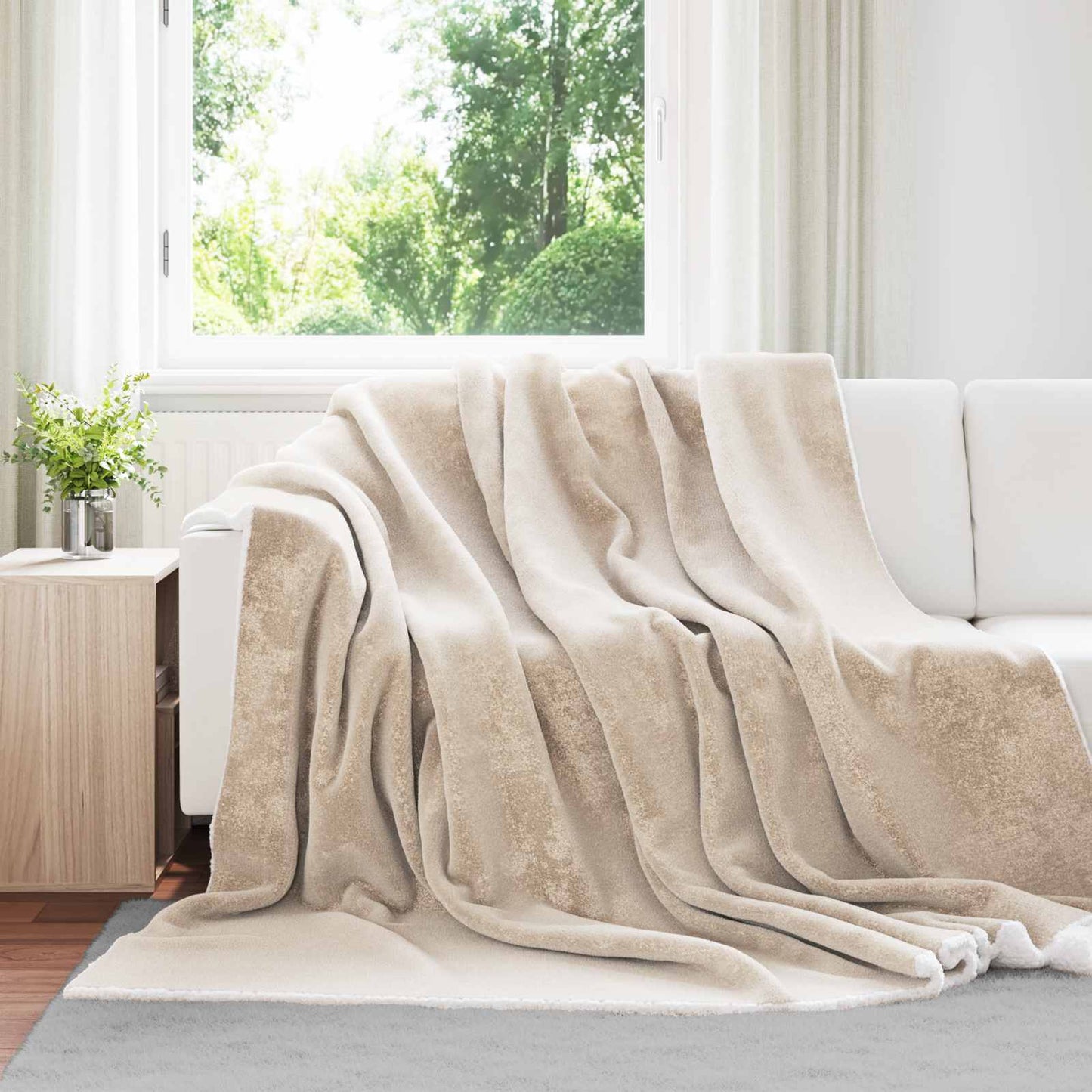 Throw Blanket Beige 220 x 240 cm Fleece