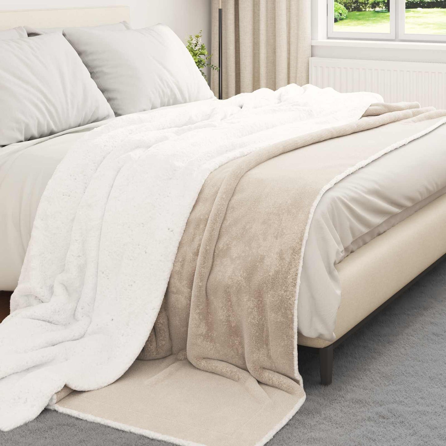 Throw Blanket Beige 220 x 240 cm Fleece