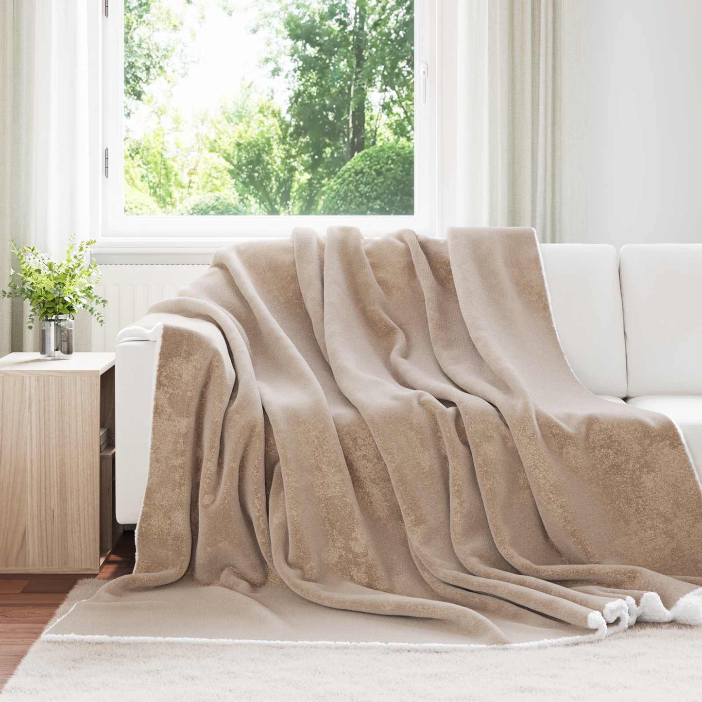 Throw Blanket Camel 220 x 240 cm Fleece