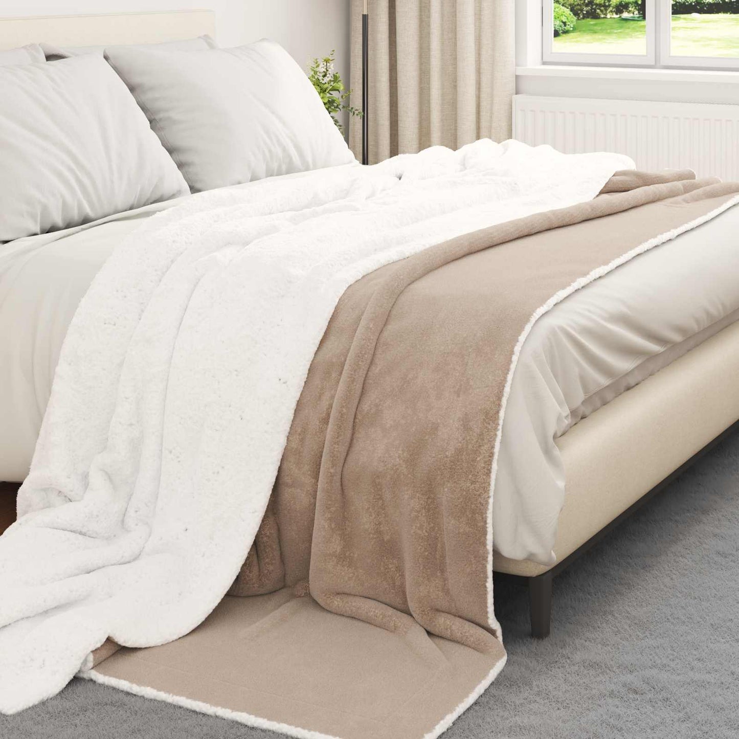 Throw Blanket Camel 240 x 270 cm Fleece
