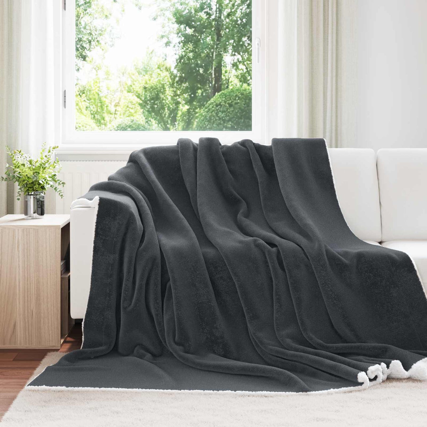 Throw Blanket Dark Grey 220 x 240 cm Fleece