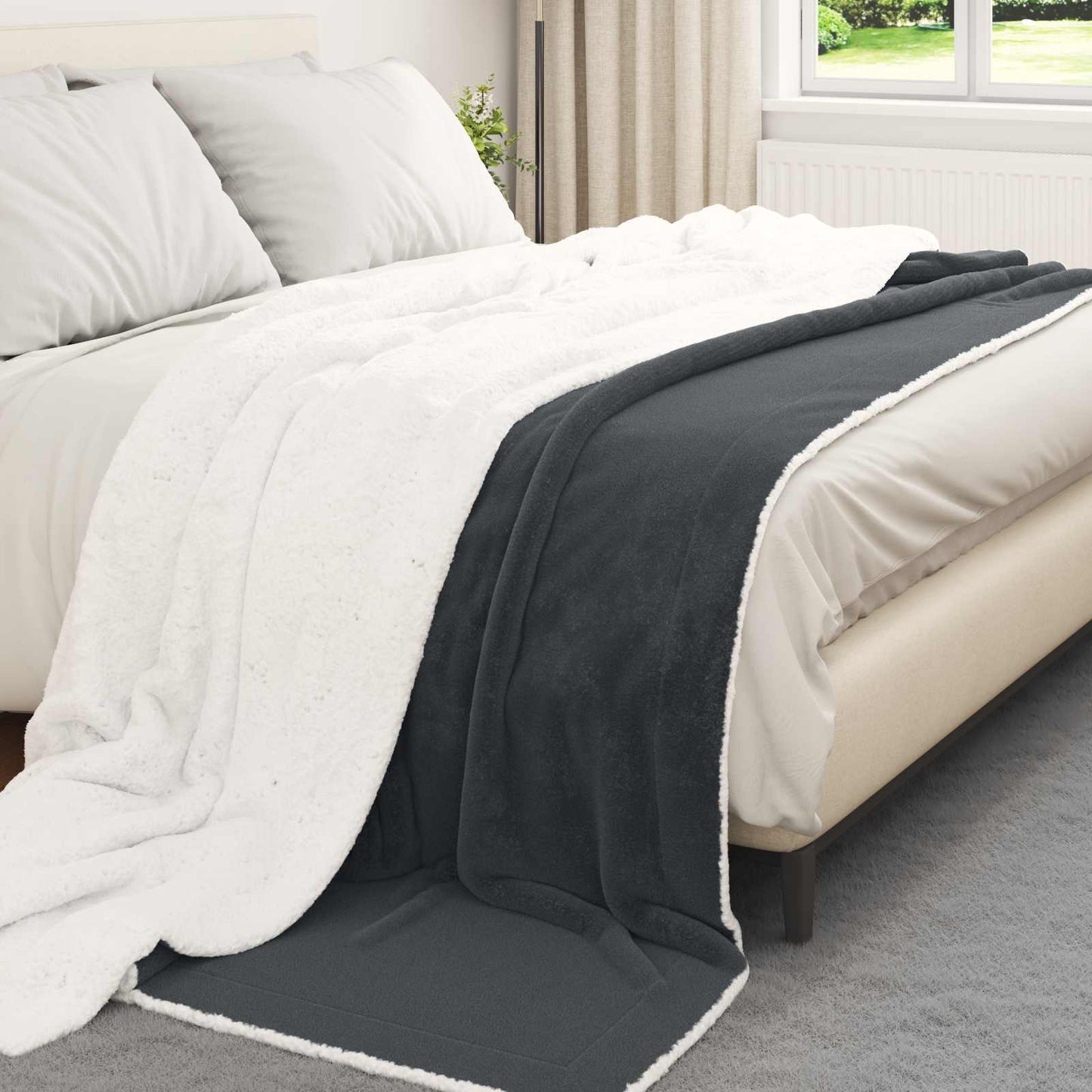 Throw Blanket Dark Grey 240 x 270 cm Fleece