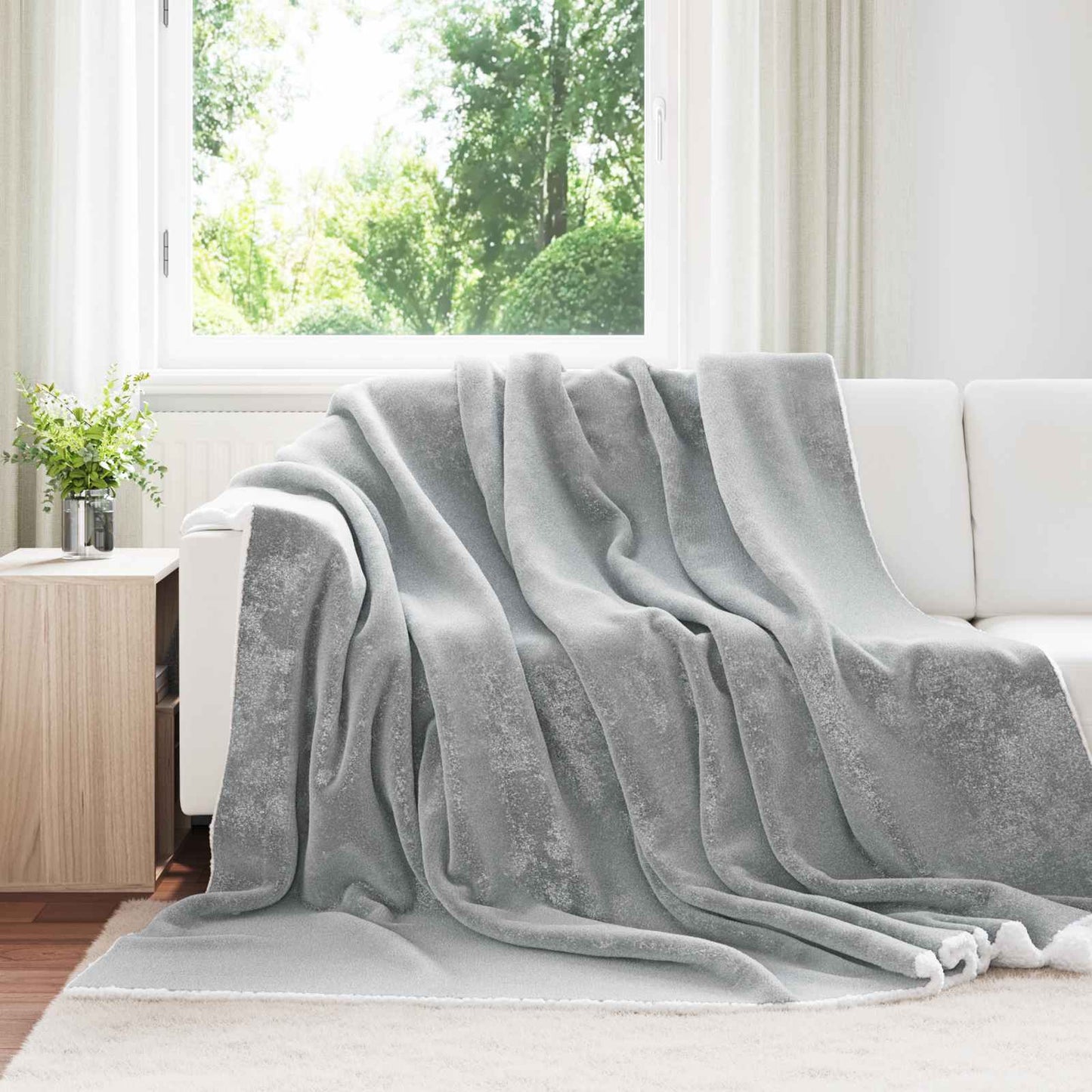 Throw Blanket Grey 240 x 270 cm Fleece