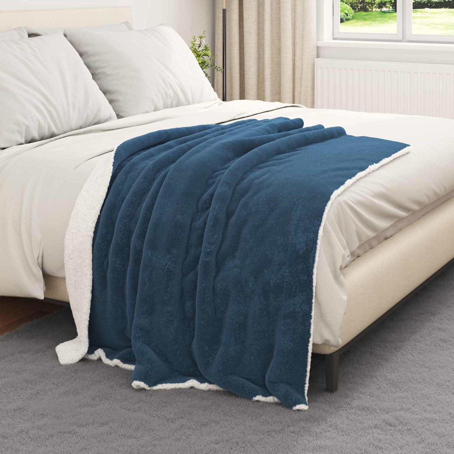 Throw Blanket Navy Blue 130 x 150 cm Fleece