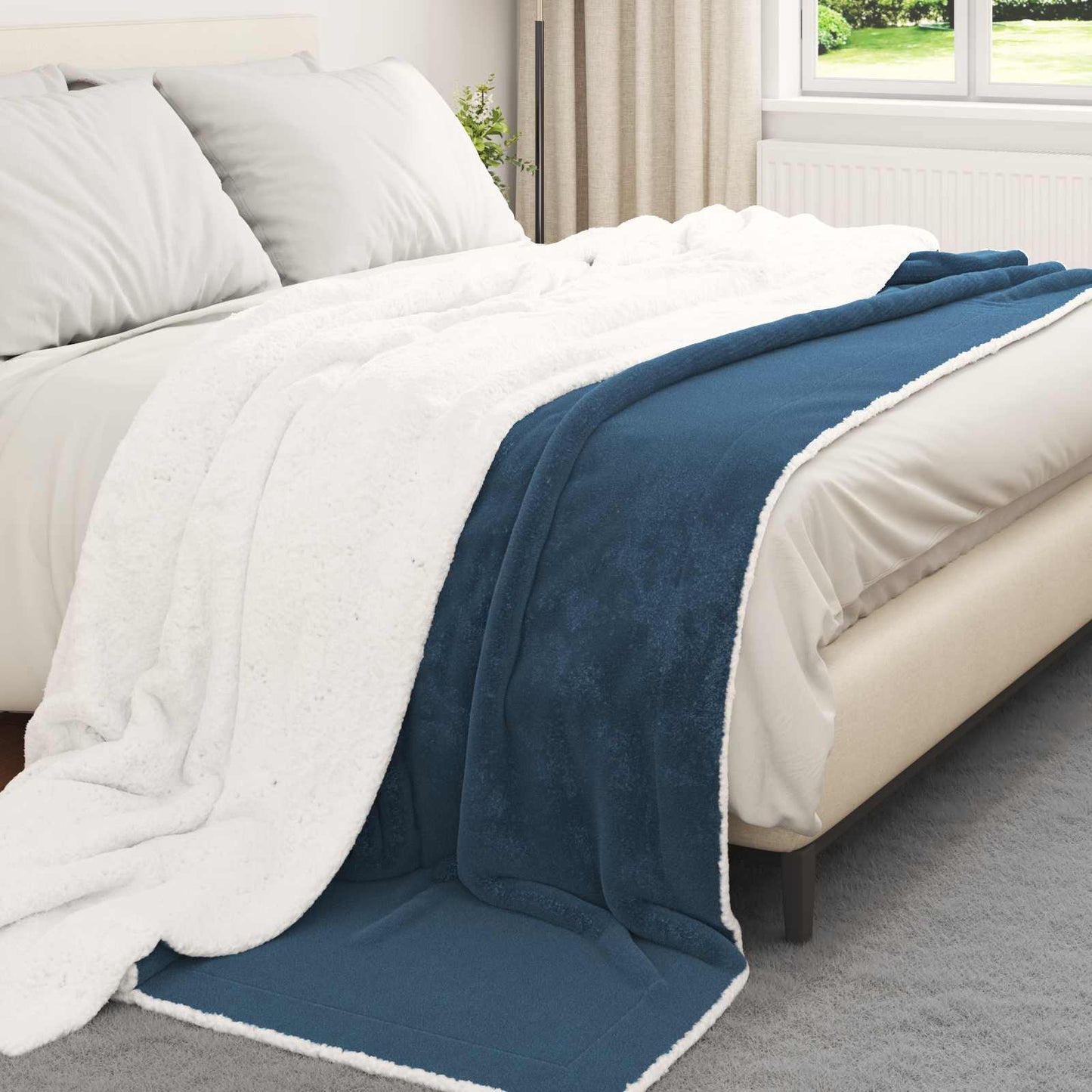 Throw Blanket Navy Blue 220 x 240 cm Fleece