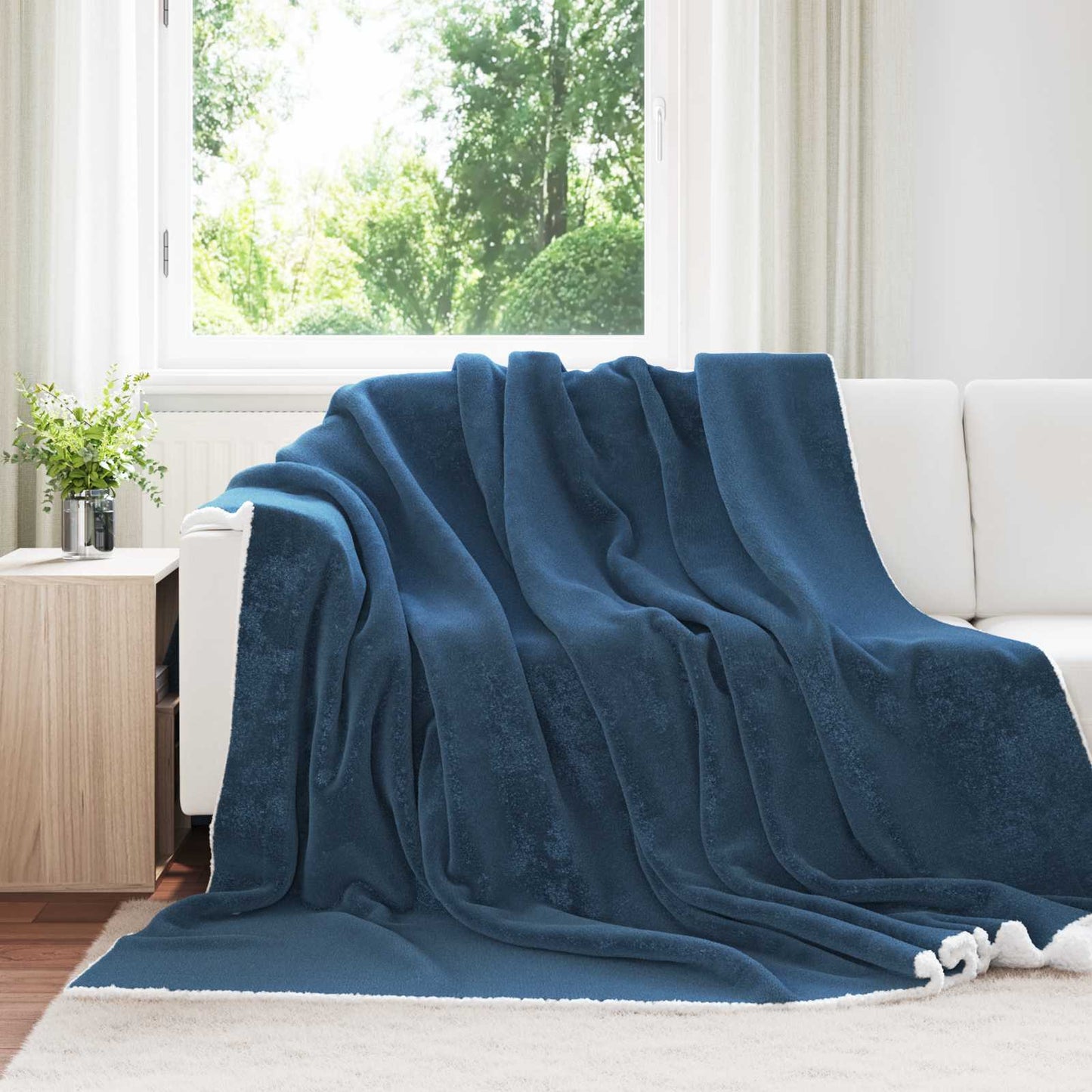 Throw Blanket Navy Blue 240 x 270 cm Fleece