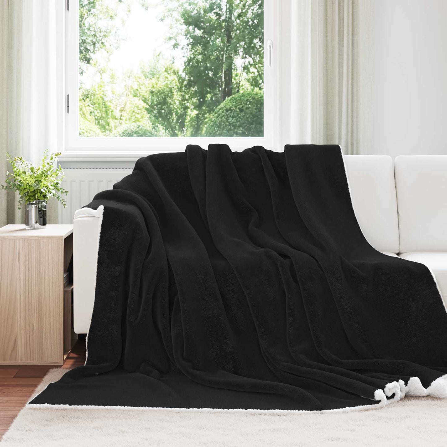 Throw Blanket Black 220 x 240 cm Fleece