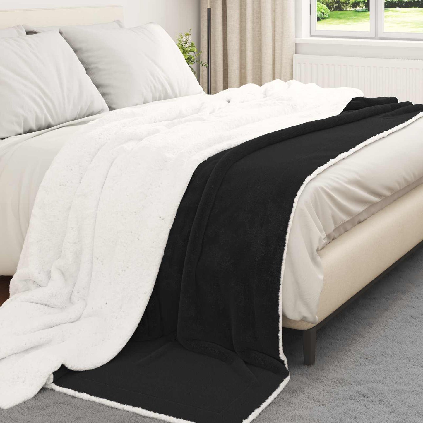 Throw Blanket Black 220 x 240 cm Fleece