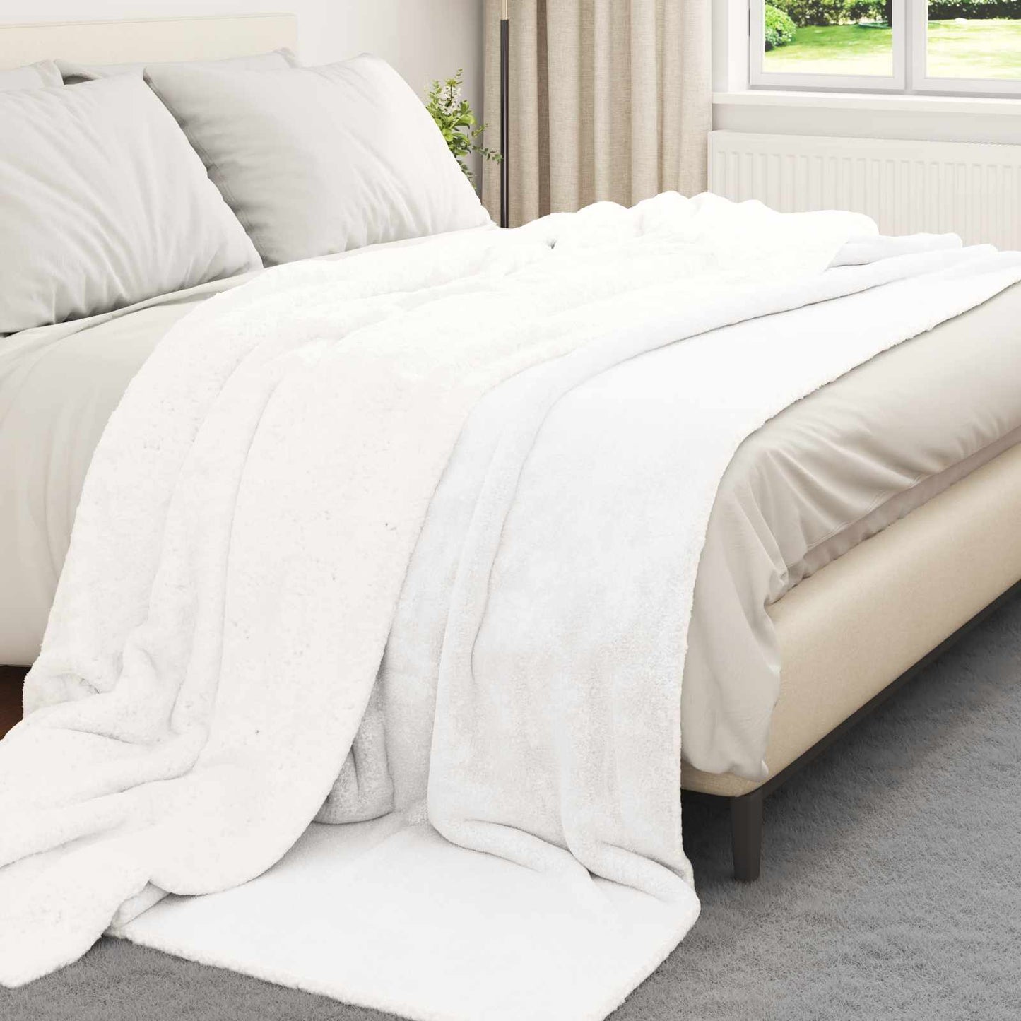 Throw Blanket White 240 x 270 cm Fleece