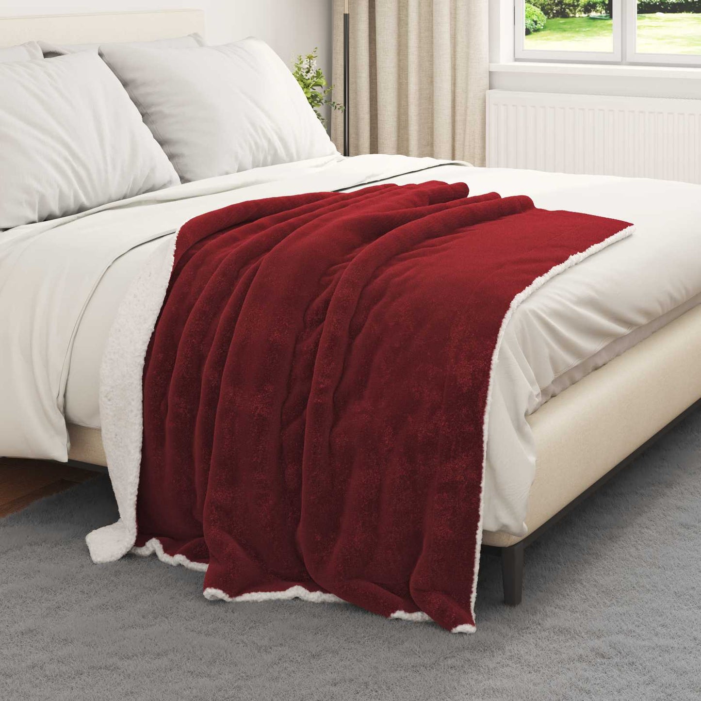 Throw Blanket Bordeaux Red 130 x 150 cm Fleece