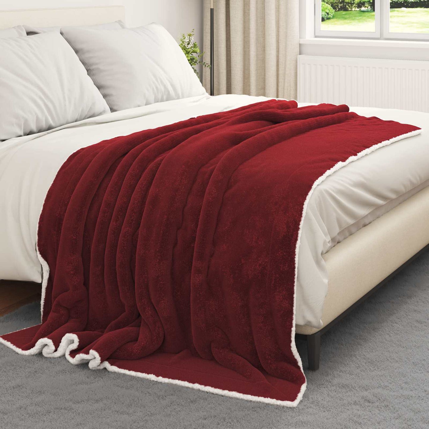 Throw Blanket Bordeaux Red 150 x 200 cm Fleece