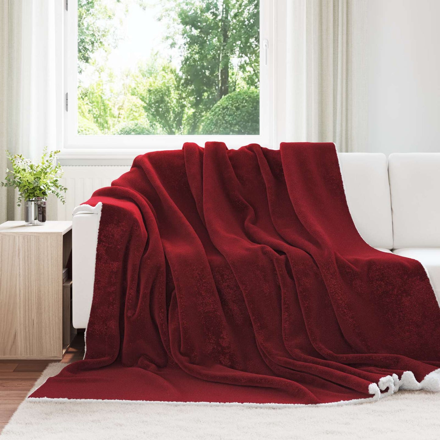 Throw Blanket Bordeaux Red 220 x 240 cm Fleece