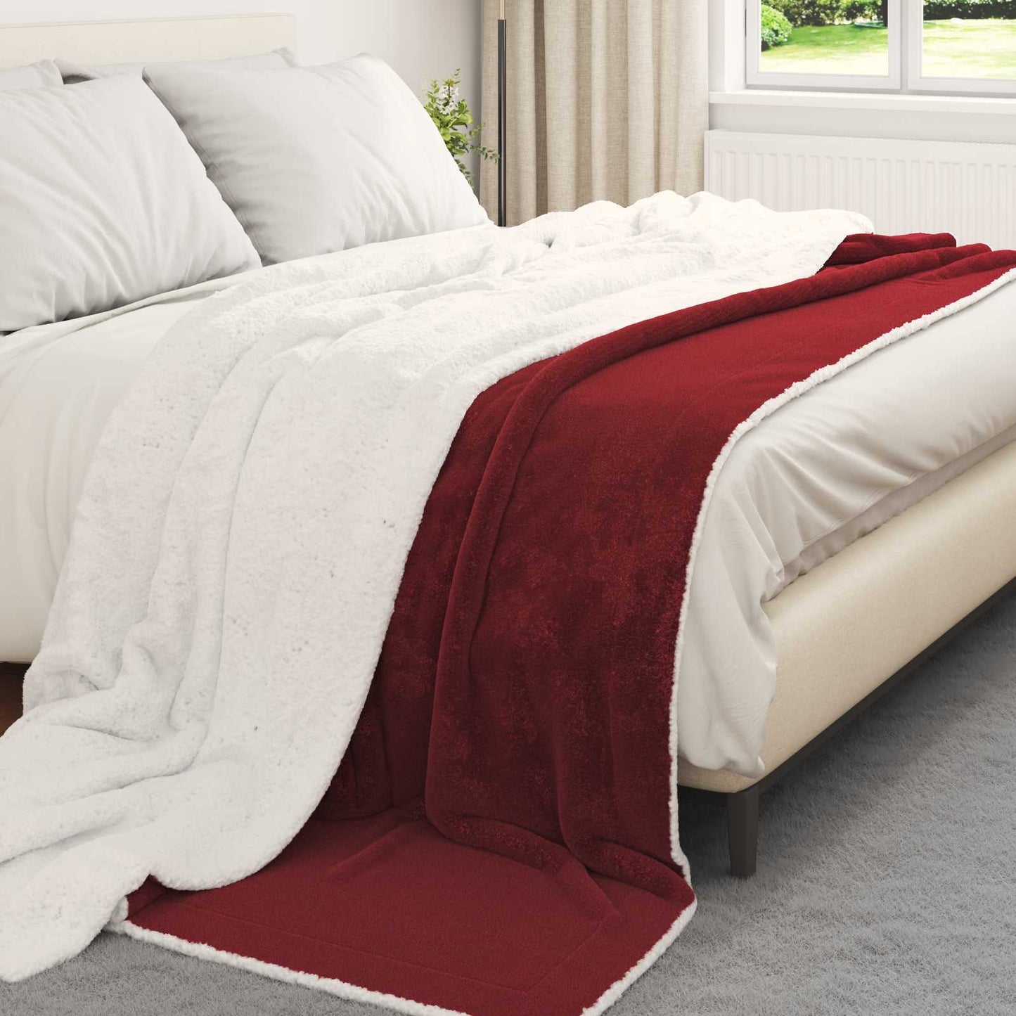 Throw Blanket Bordeaux Red 240 x 270 cm Fleece