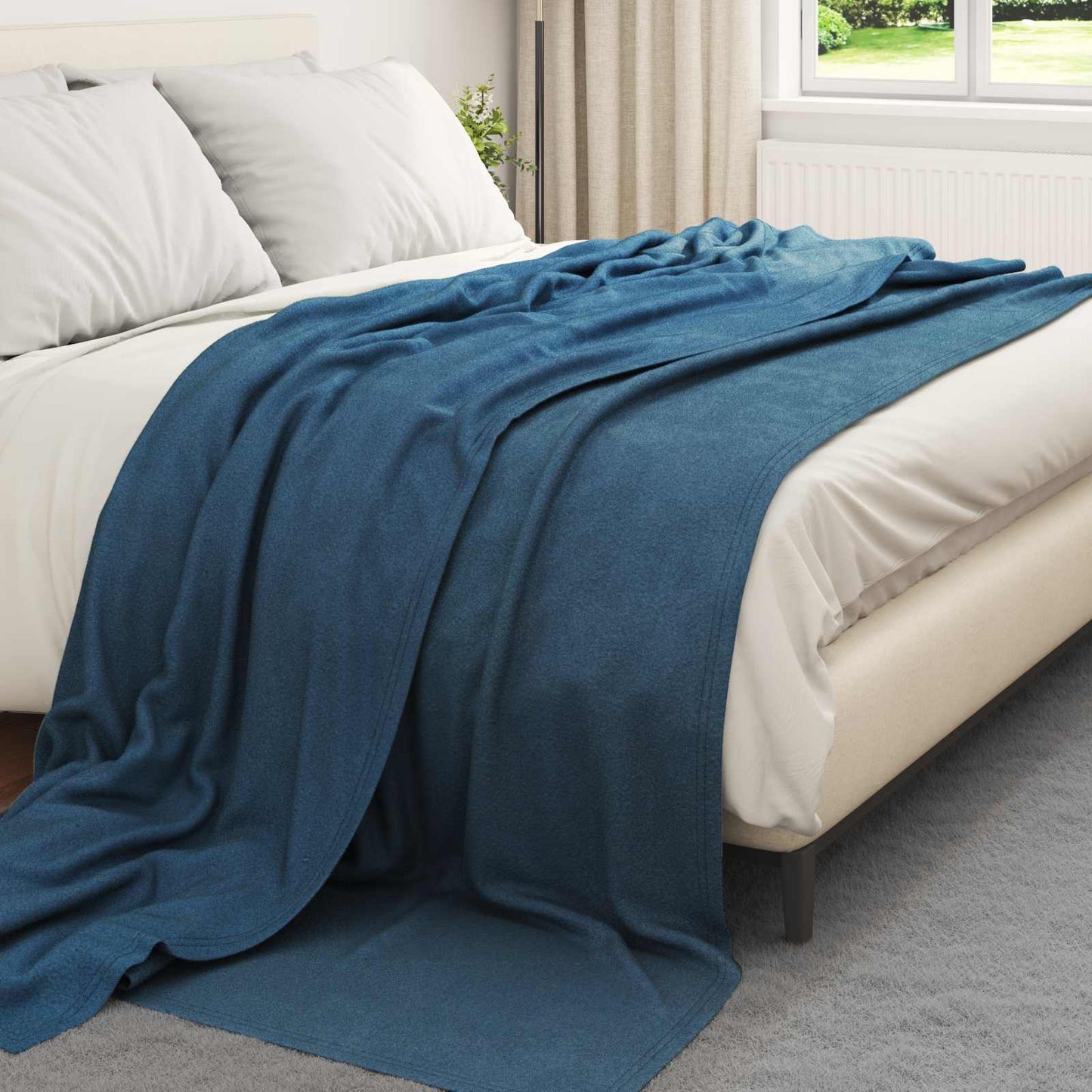 Throw Blanket Navy Blue 240 x 220 cm Fleece